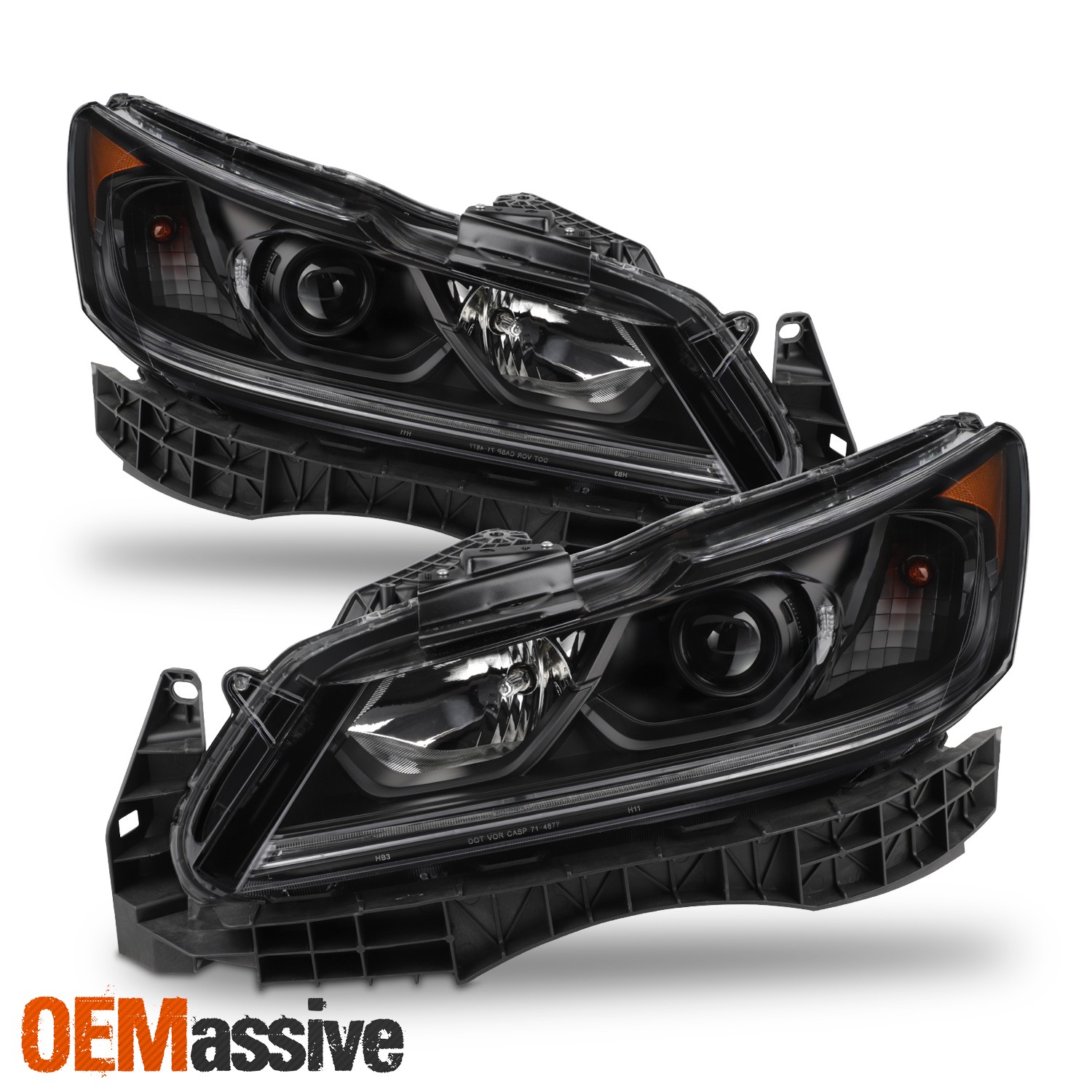 For 2016-2017 Honda Accord LX Sedan Projector Black Headlights Pair Left+Right