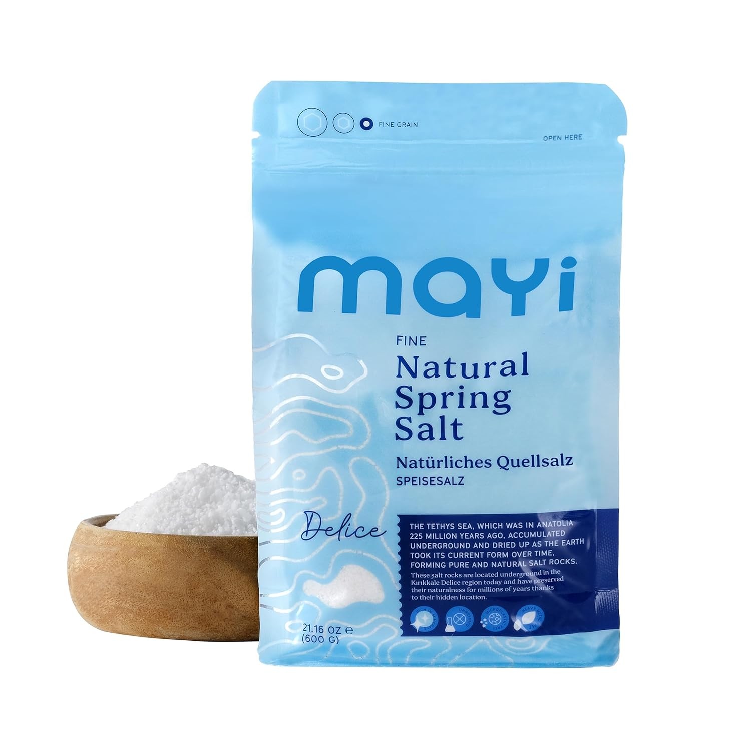 MAYİ Natural Spring Fine Ground Salt 1.2 lb - 21 Ounce (Pack of 1)