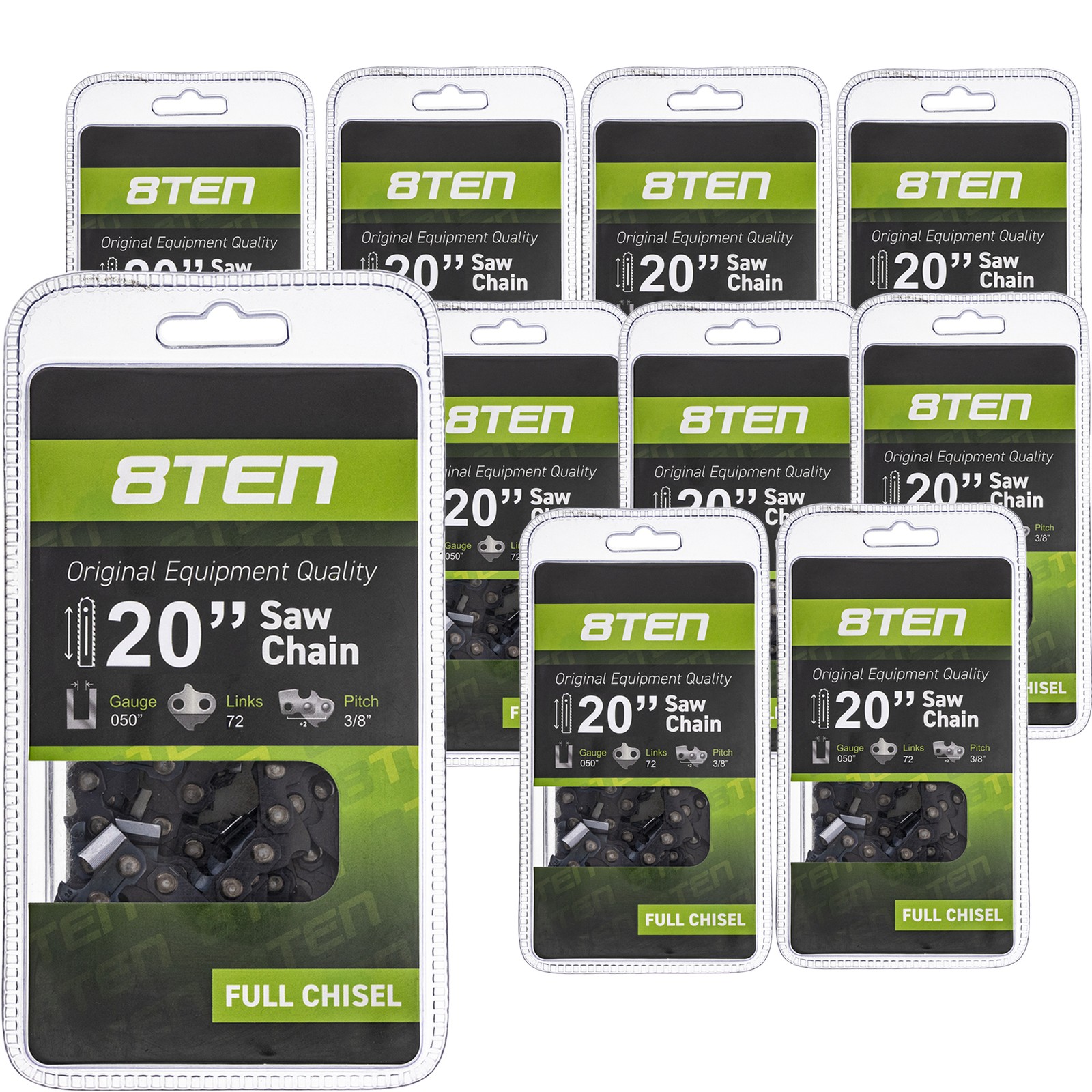 8TEN Chainsaw Chain for 20 Inch .050 Gauge 3/8 Pitch 72DL Husqvarna 10 Pack
