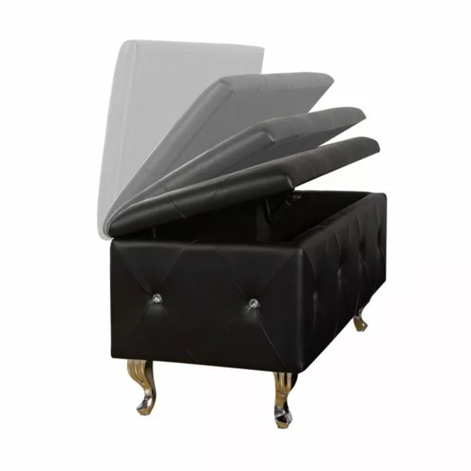 Banco Almacenaje Cuero Sintético Negro Black Faux Leather Storage Ottoman Bench