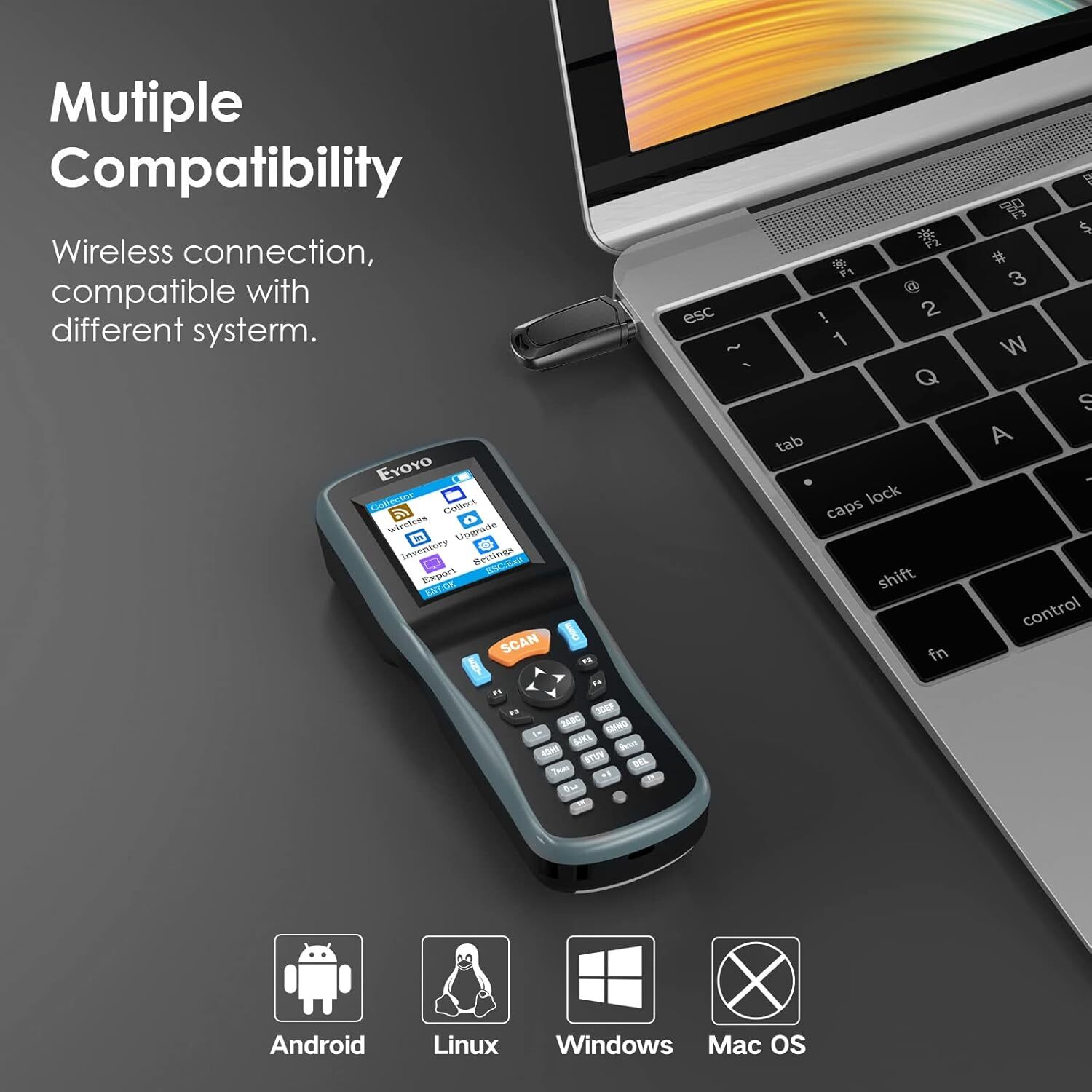 2.2in 1D 2D QR Wireless Barcode Scanner Data Collector Terminal Inventory Device