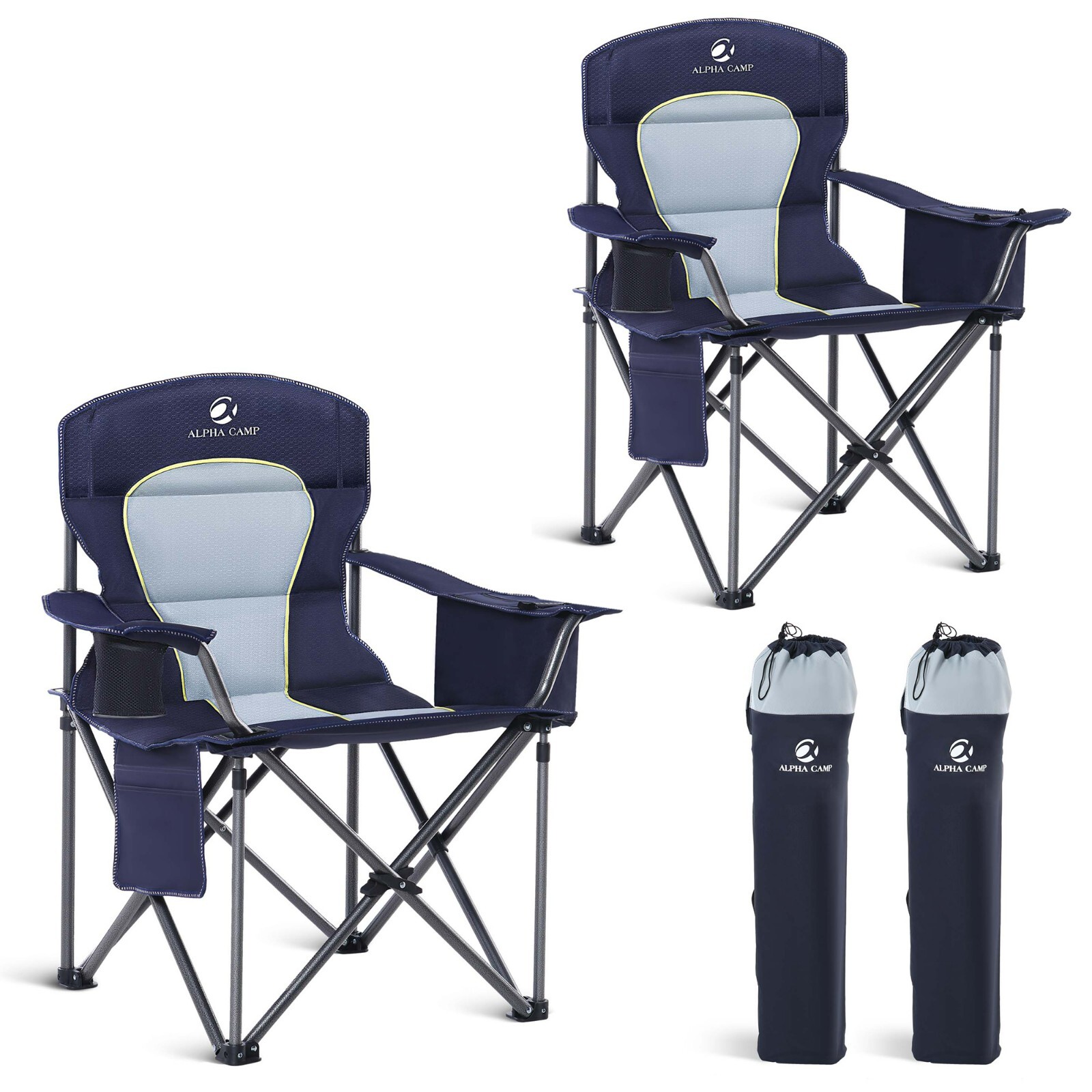 2 Piece Portable Camping Chair Oversized Outdoor Folding Chairs with Cup Holder
