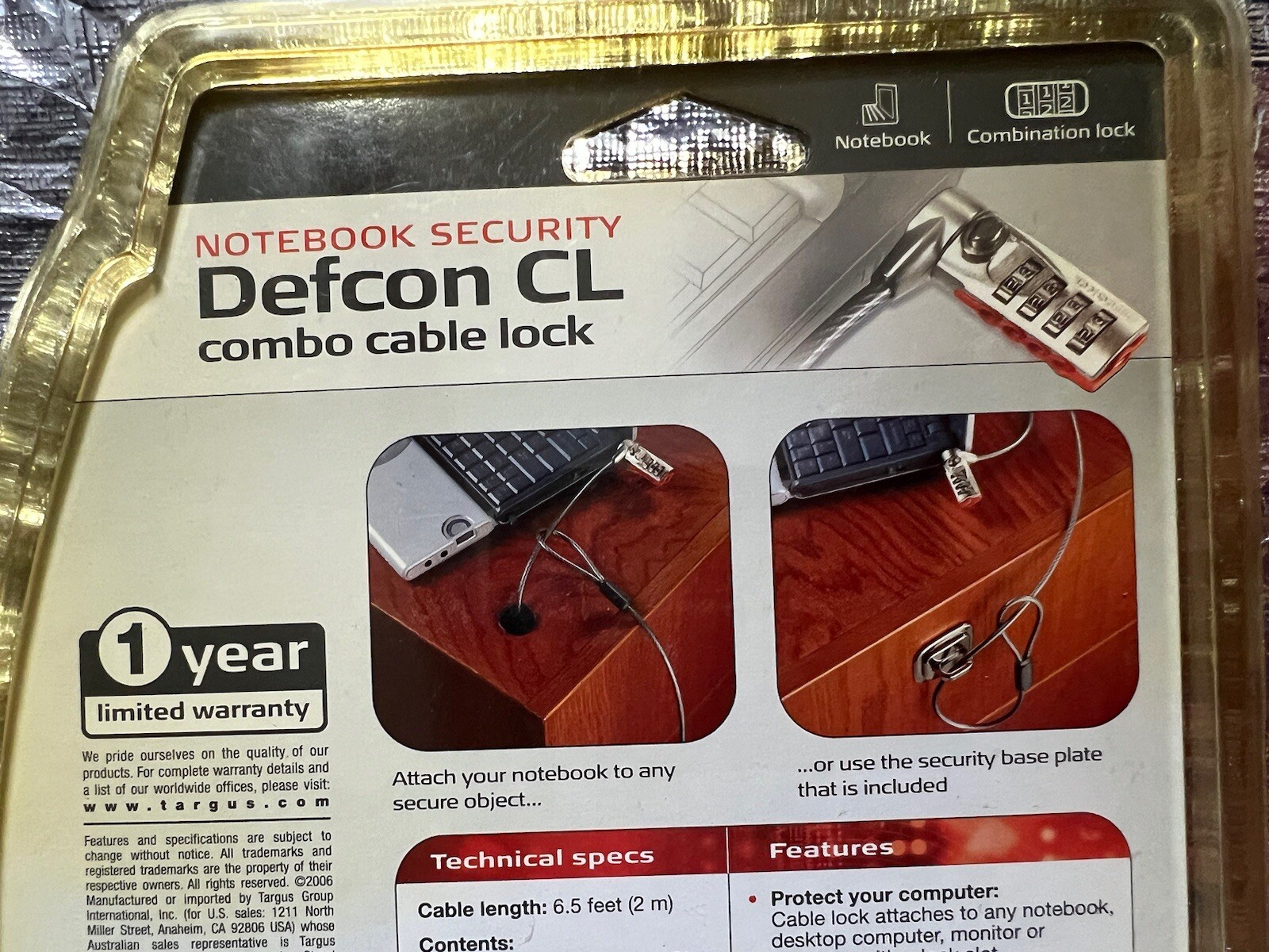 Targus Defcon CL Laptop Notebook Security Combination Lock & Cable PA410U New