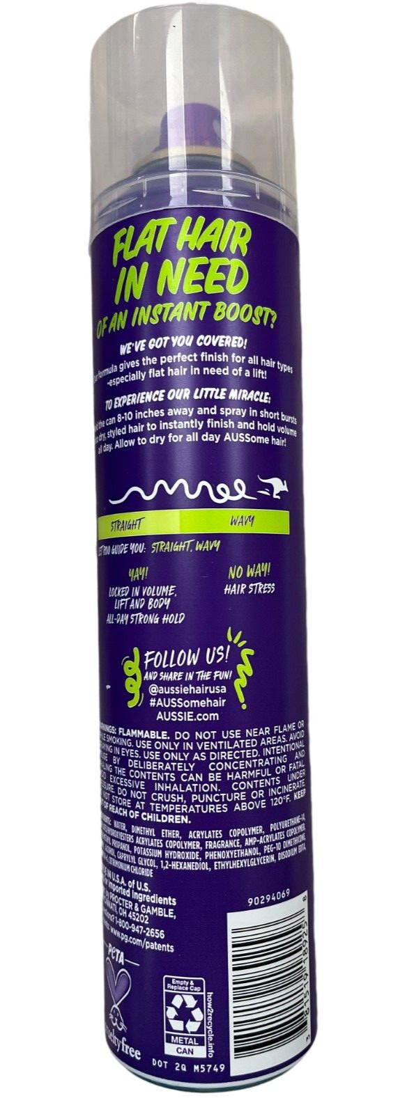 Aussie Hairspray INSTANT VOLUME 10oz ( 3 pack ) green