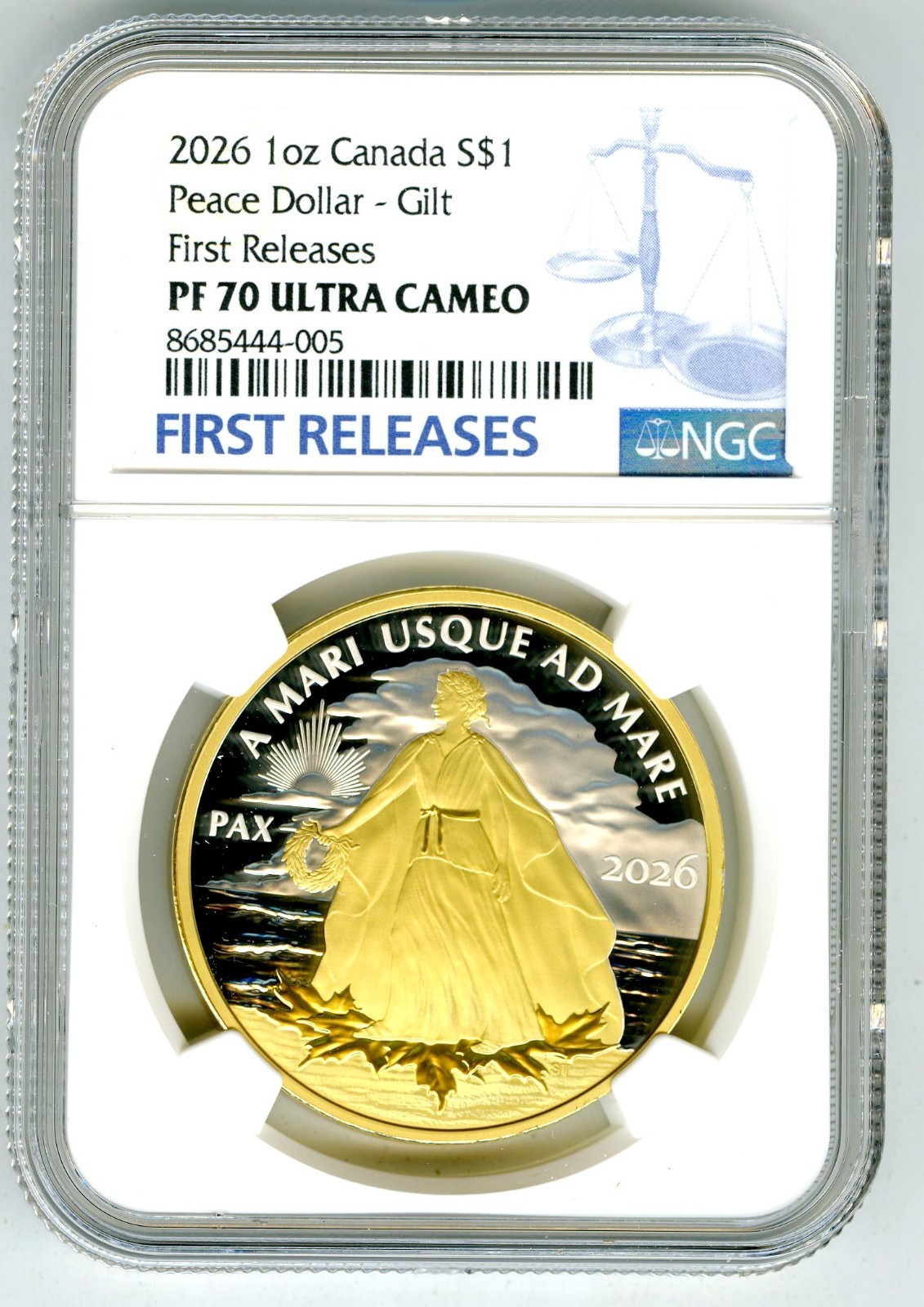 2026 CANADA 1 OZ SILVER PROOF NGC PF70 PEACE DOLLAR YELLOW GOLD FIRST RELEASES