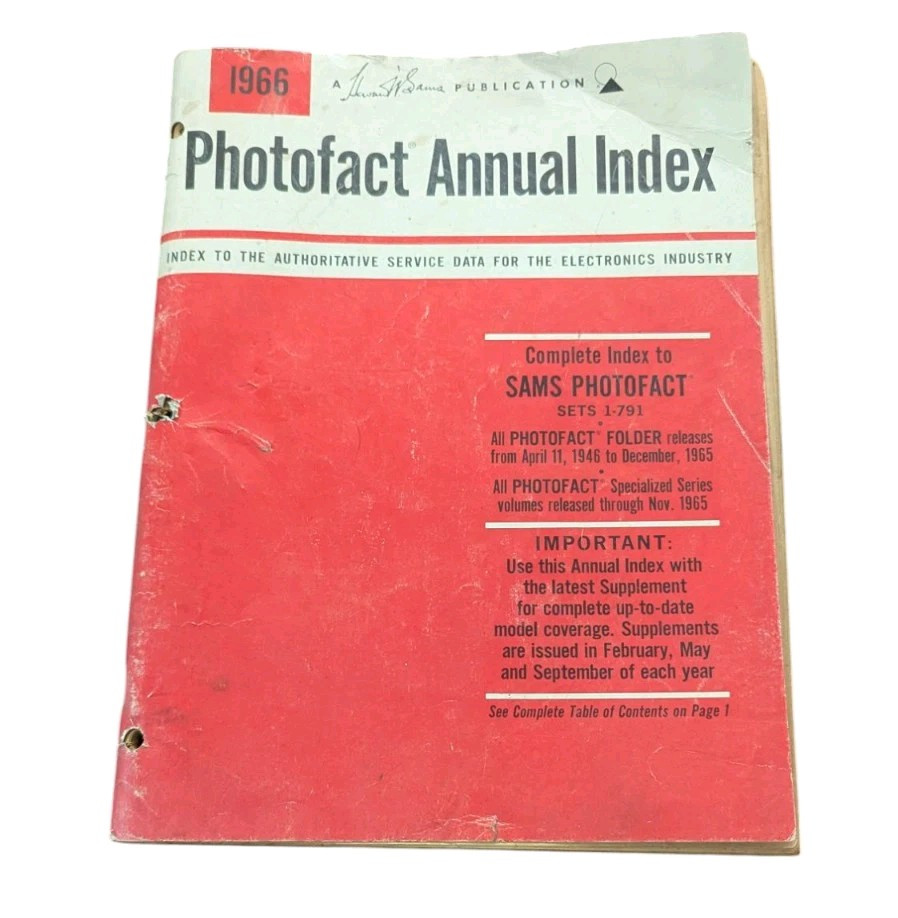 SAMS PHOTOFACT Annual Index - 1966 Complete Index To Sets 1-791