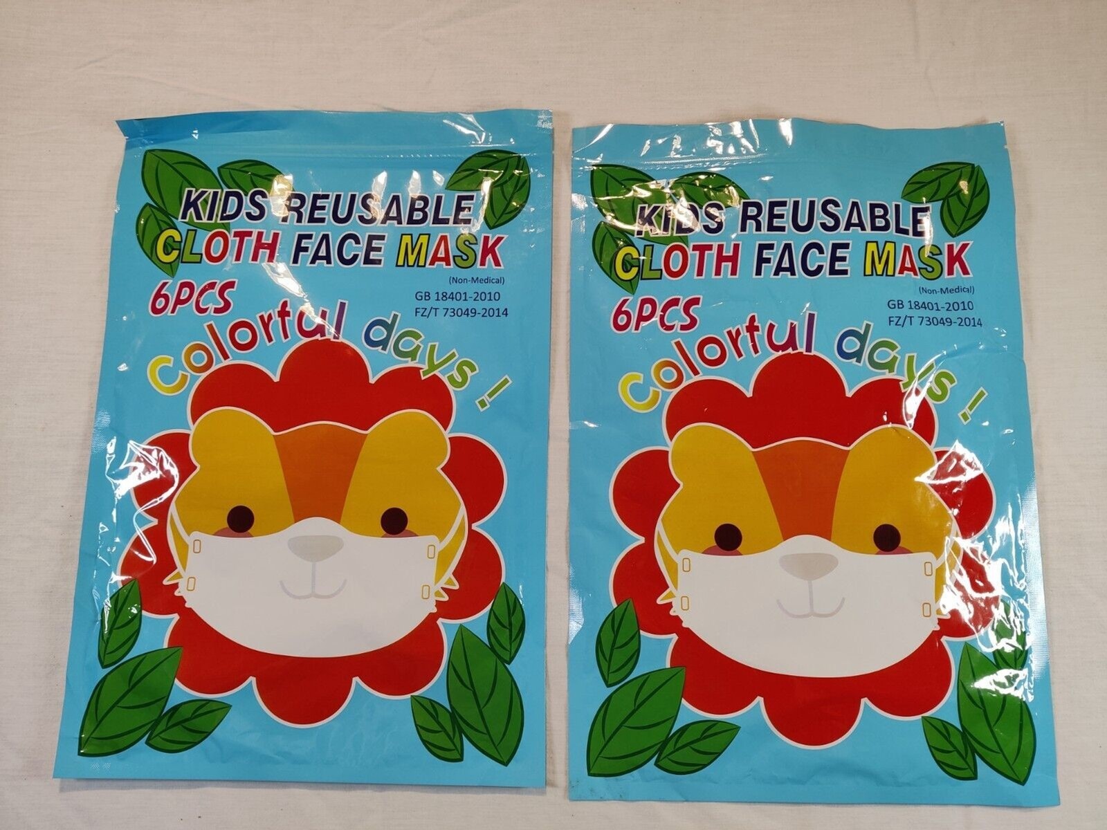 2 Packaged, 6 Masks Kids Reusable Cloth Face Mask Colorful Days Brand New Sealed
