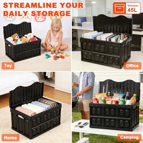 Plastic Collapsible Storage Bins with Lids, | 45L Stackable 45L 1PK ( All Back)