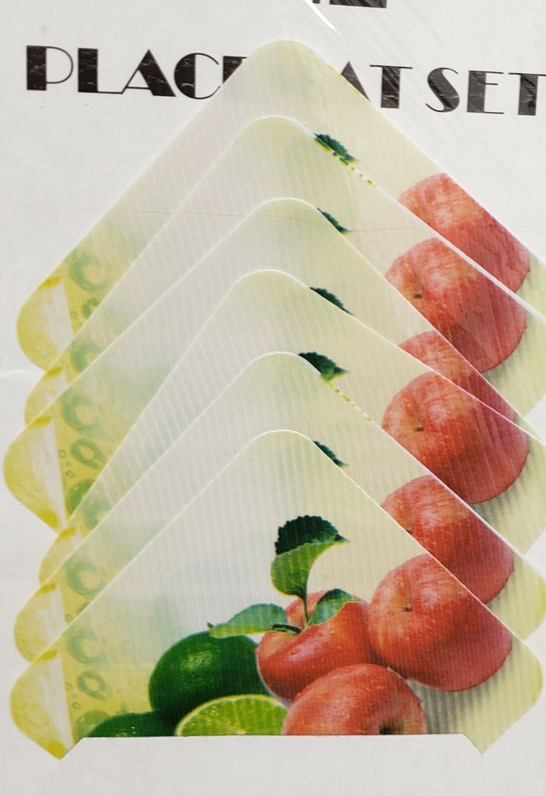 12 pc Thin Plastic Kitchen Set: 6 PLACEMATS & 6 COASTERS, RED & GREEN APPLES
