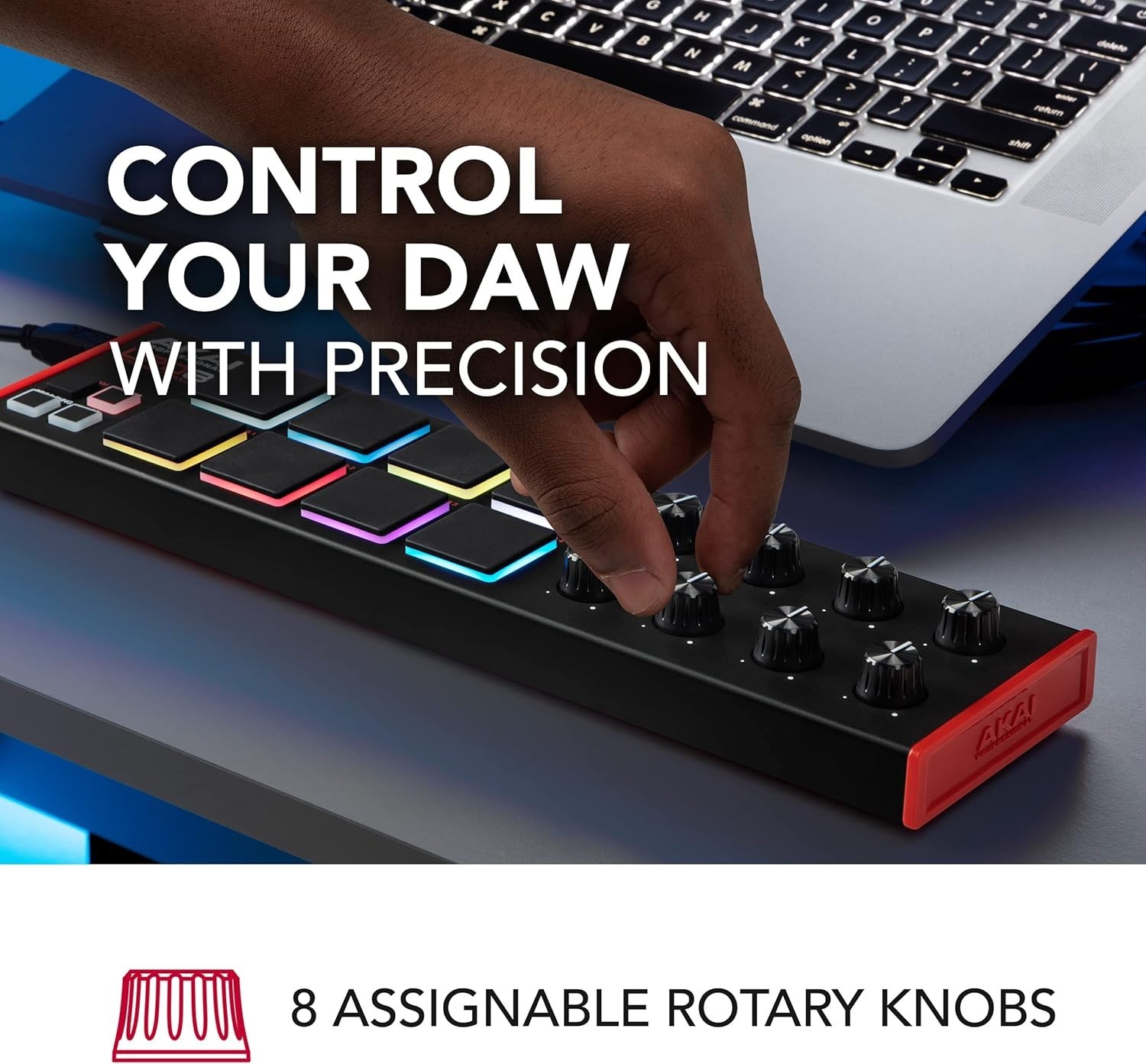 Portable USB MIDI Controller with RGB Pads & Adjustable Knobs for Music Produ...