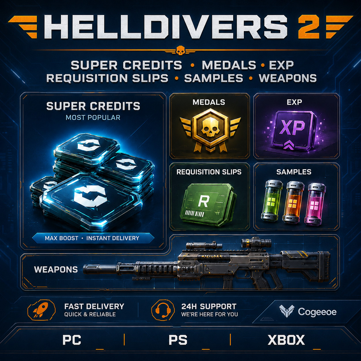 HELL-DIVERS 2 - Farm Fast |SuperCredits💎|Medals🥇|Samples🟩🟧🟪 | XP |No Login❗