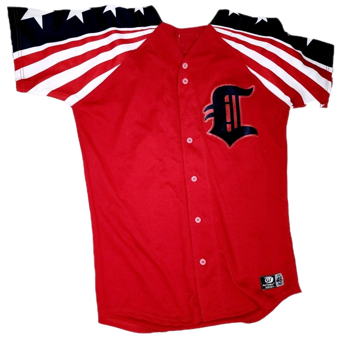 Rare MiLB Connecticut Tigers #7 Game Used America Flag USA Baseball Jersey 46