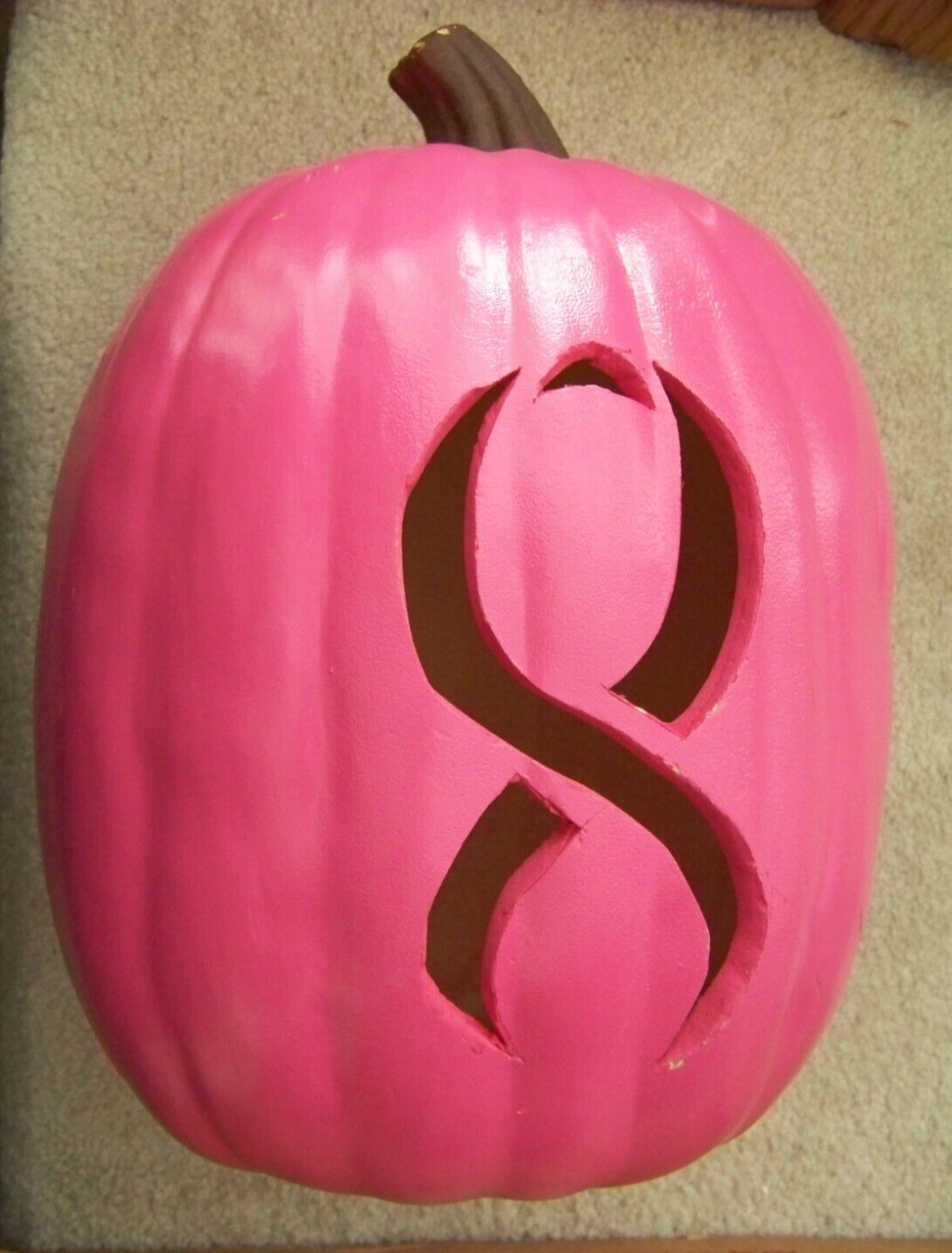 pink jack-o-lantern Breast Cancer Awareness pumpkin 13.5"x9.5"x9.5"  IS NO LIGHT