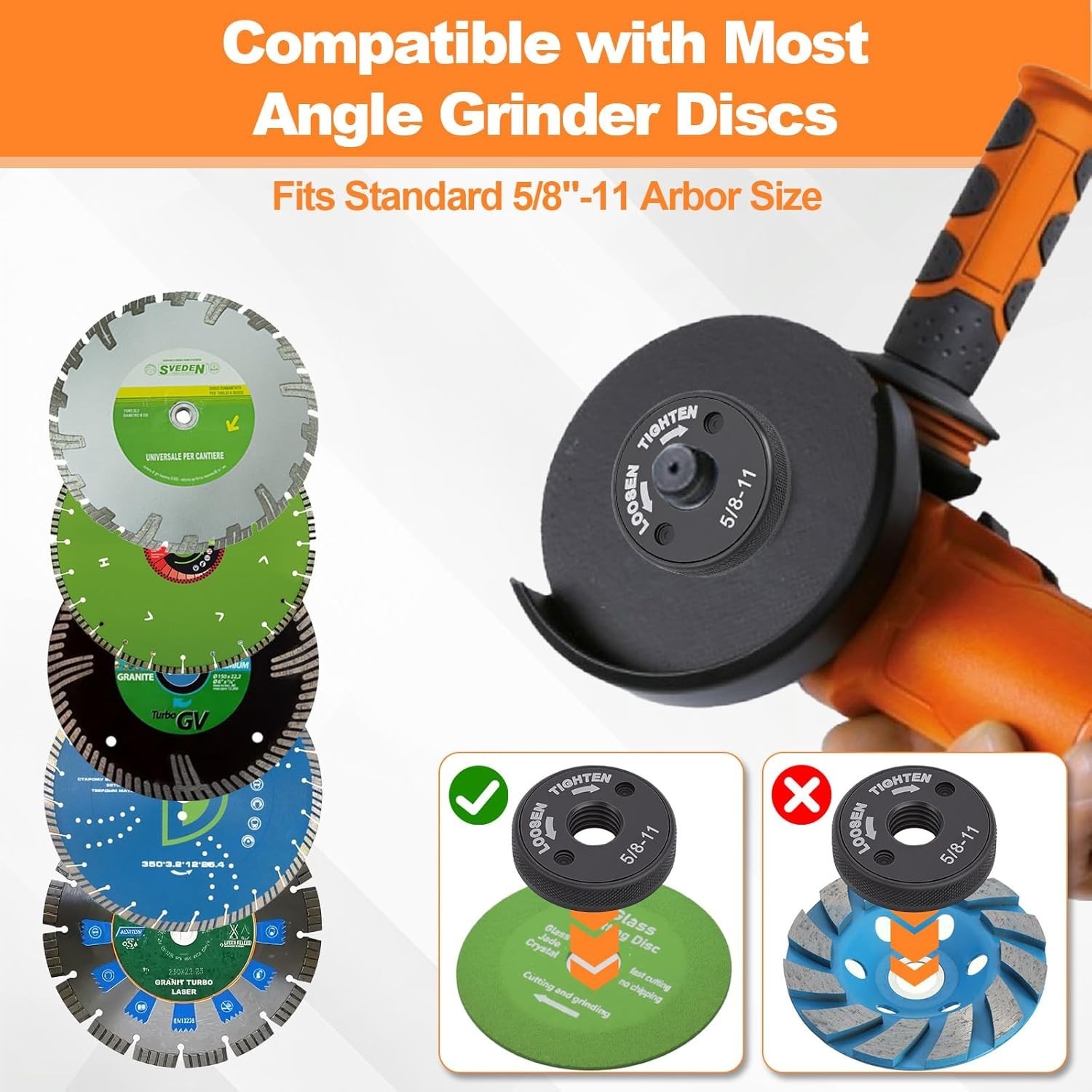 Self Locking Flange Nut No Wrench Required for 4.5" & 5" Angle Grinders, Meta...