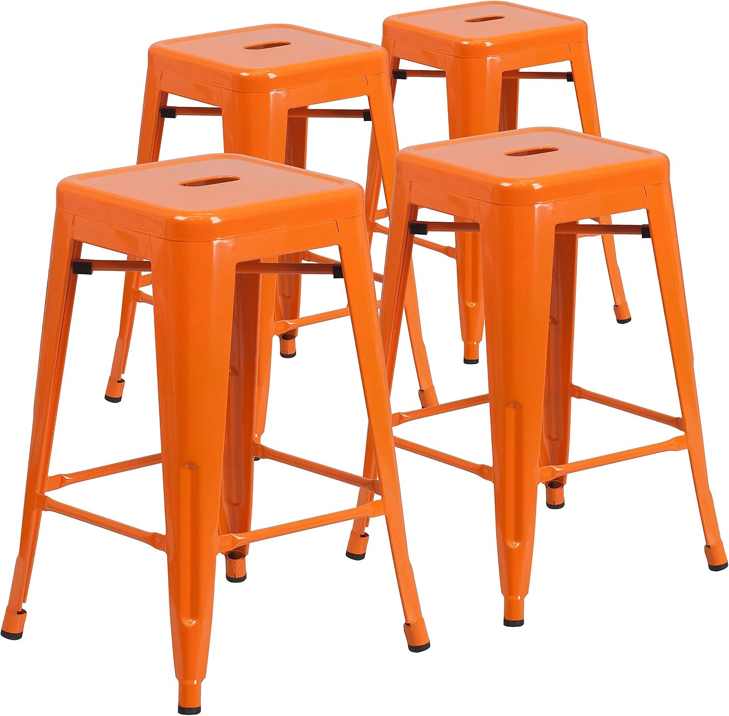 Lily 4 Pack Commercial Grade 24" High Backless Orange Metal Indoor-Outdoor Count