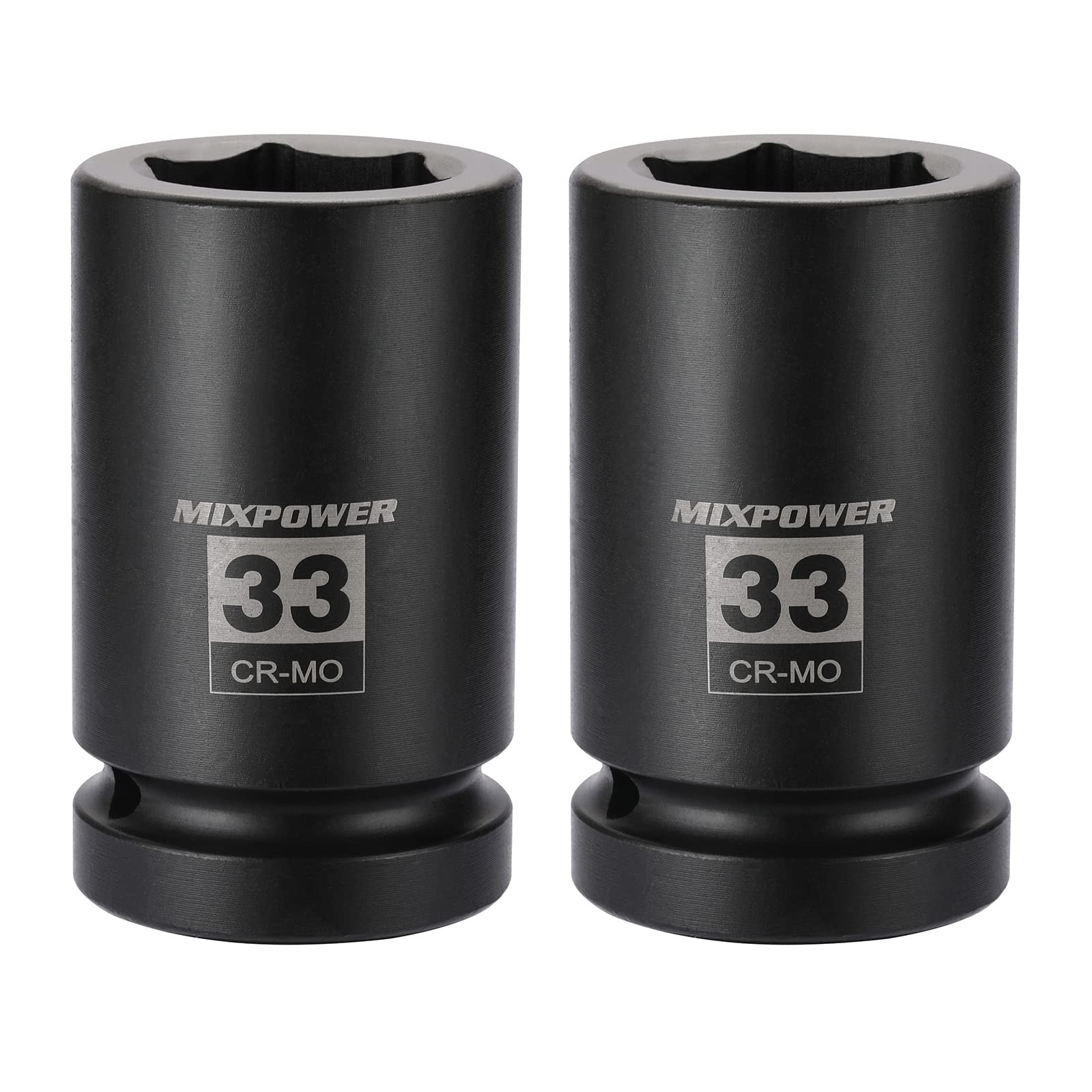 MIXPOWER 2 Pieces 1 Inch Drive Deep Impact Socket, CR-MO, 33mm (2 Pieces)
