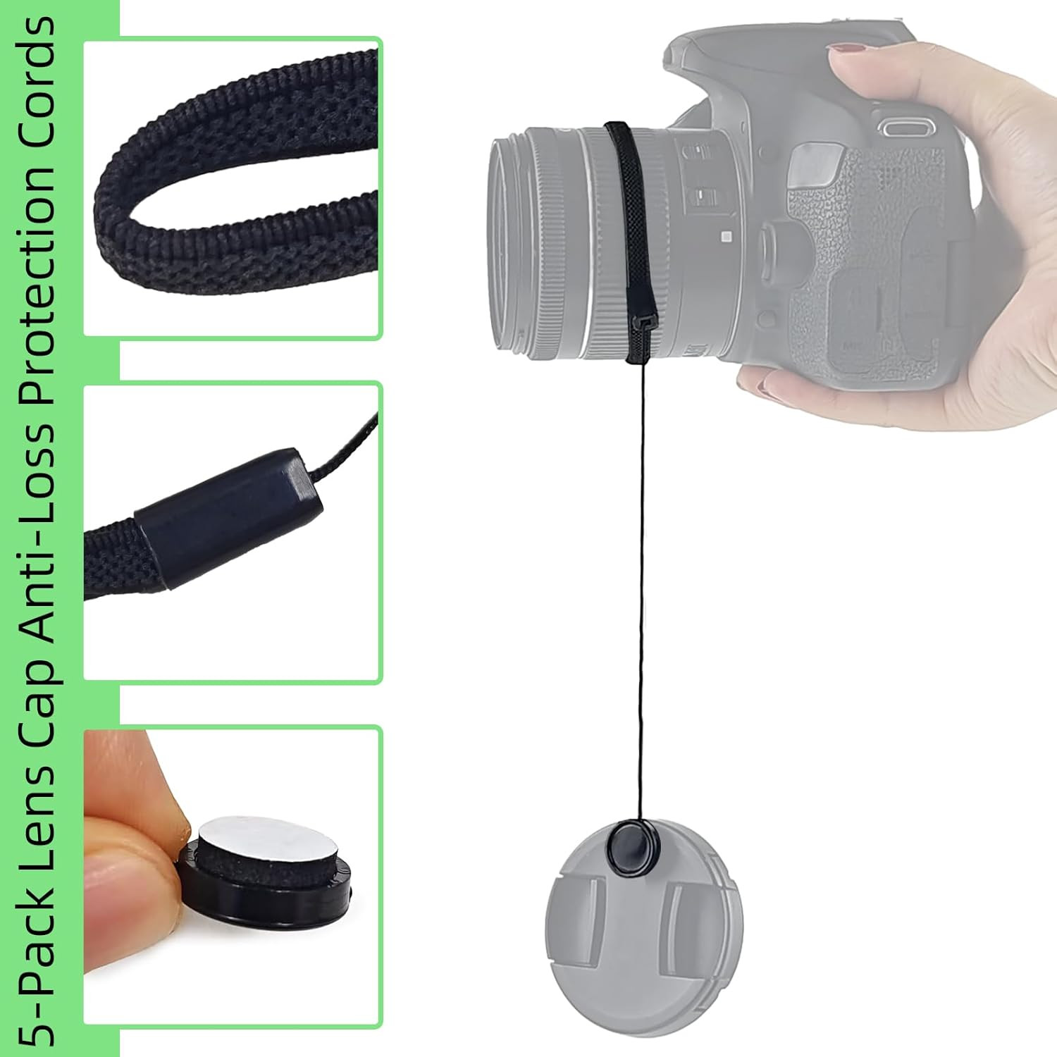 5 Pack Lens Cap Leash,Lens Cap Tether,Lenses Caps Keeper with Elastic String,Cam