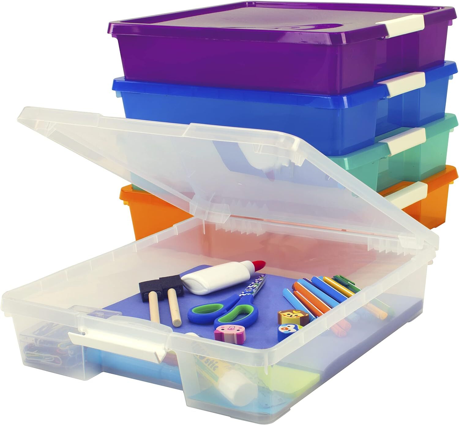 Storex Classroom Project Box – Stacking Plastic Organizer Fits 12x12 Assorted