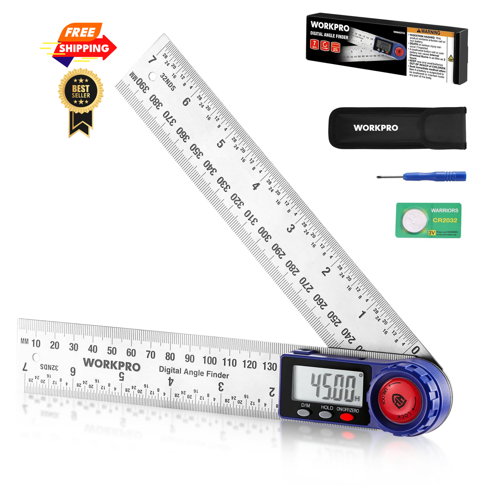 WORKPRO Digital Angle Finder, 7-Inch Stainless Steel Finder Tool