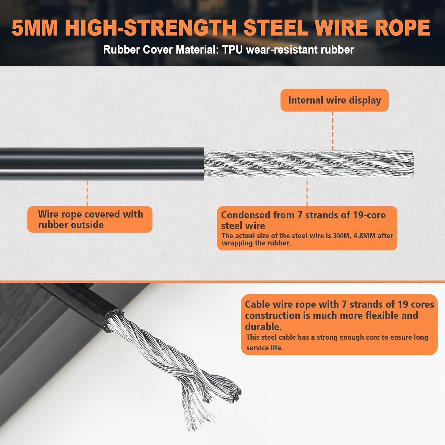 Replacement Cable for Pulley Cable Machine, Pulley Cable for DIY Home Gym, Wire