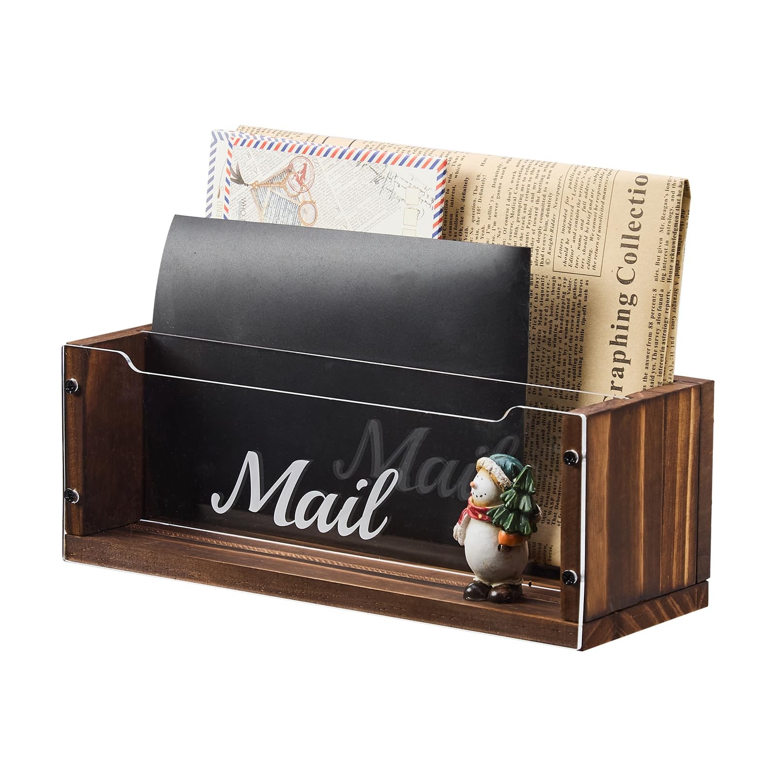 Clear Acrylic Divider 2 Slot Mail Holder Solid Wood Desktop Organizer