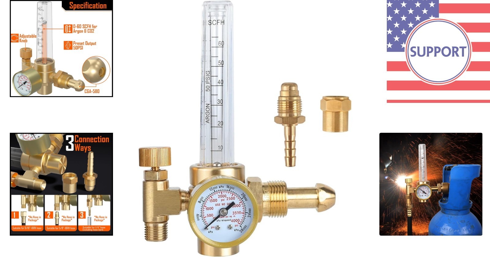 Compact Argon/CO2 Flow Meter Regulator with 4000 psi Gauge - Welding Precision