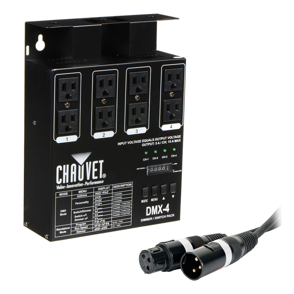 CHAUVET DJ DMX-4LED 4-Channel Dimmer Pack w/ Accu-cable 3-pin DMX Cable