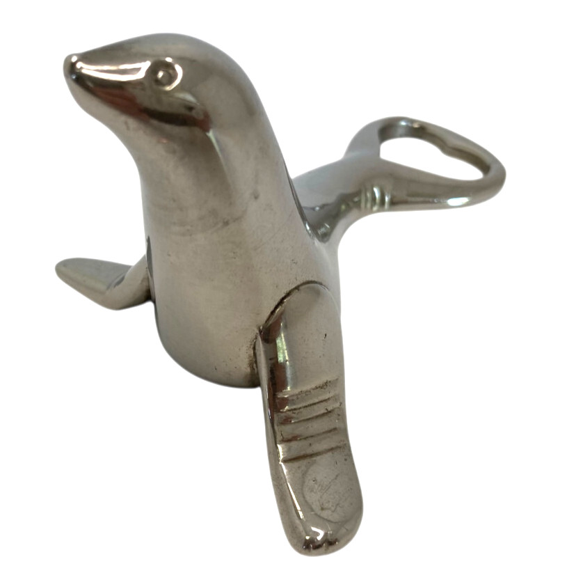 Seal Beer Bottle Pop-Off & Twist-Off Cap Opener Vintage Sivertone Metal Metal 5"
