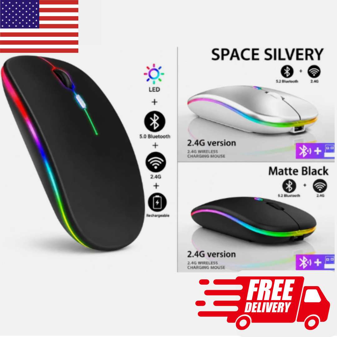2.4GHz Wireless Optical Mouse USB Rechargeable RGB Cordless Mice For PC Laptop