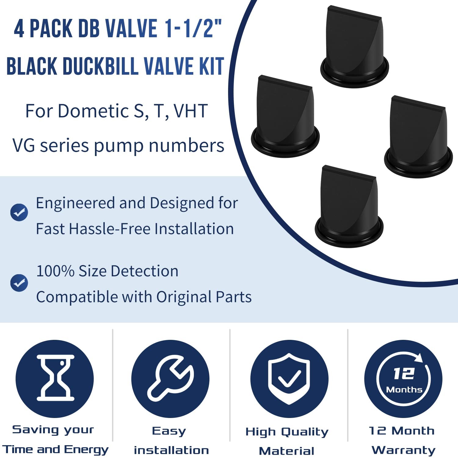 4 Pack DB Valve 1-1/2" Black Duckbill Valve Kit Replace fit for Dometic 38531...