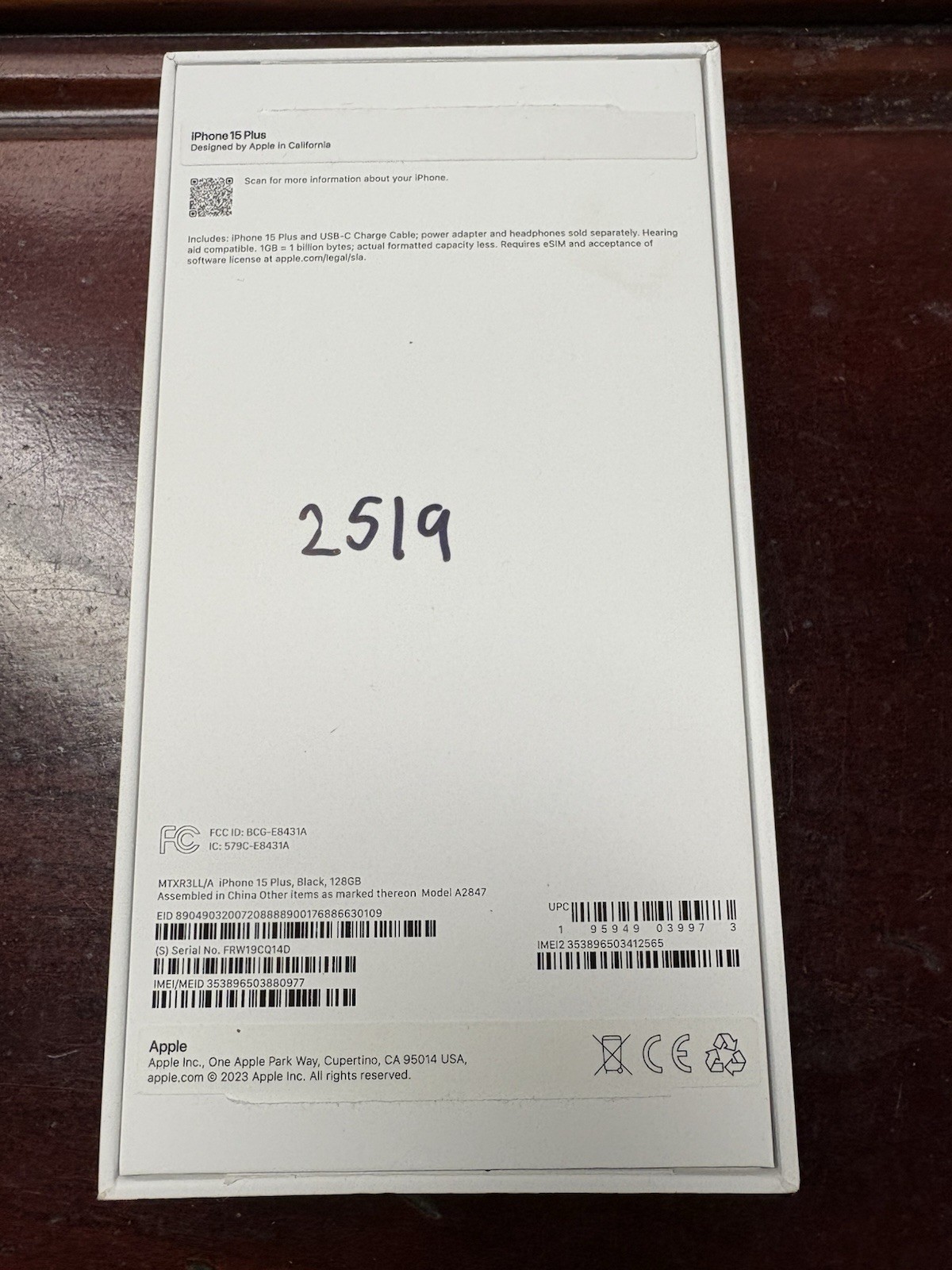 BOX ONLY - Apple iPhone 15 Plus -BOX ONLY-