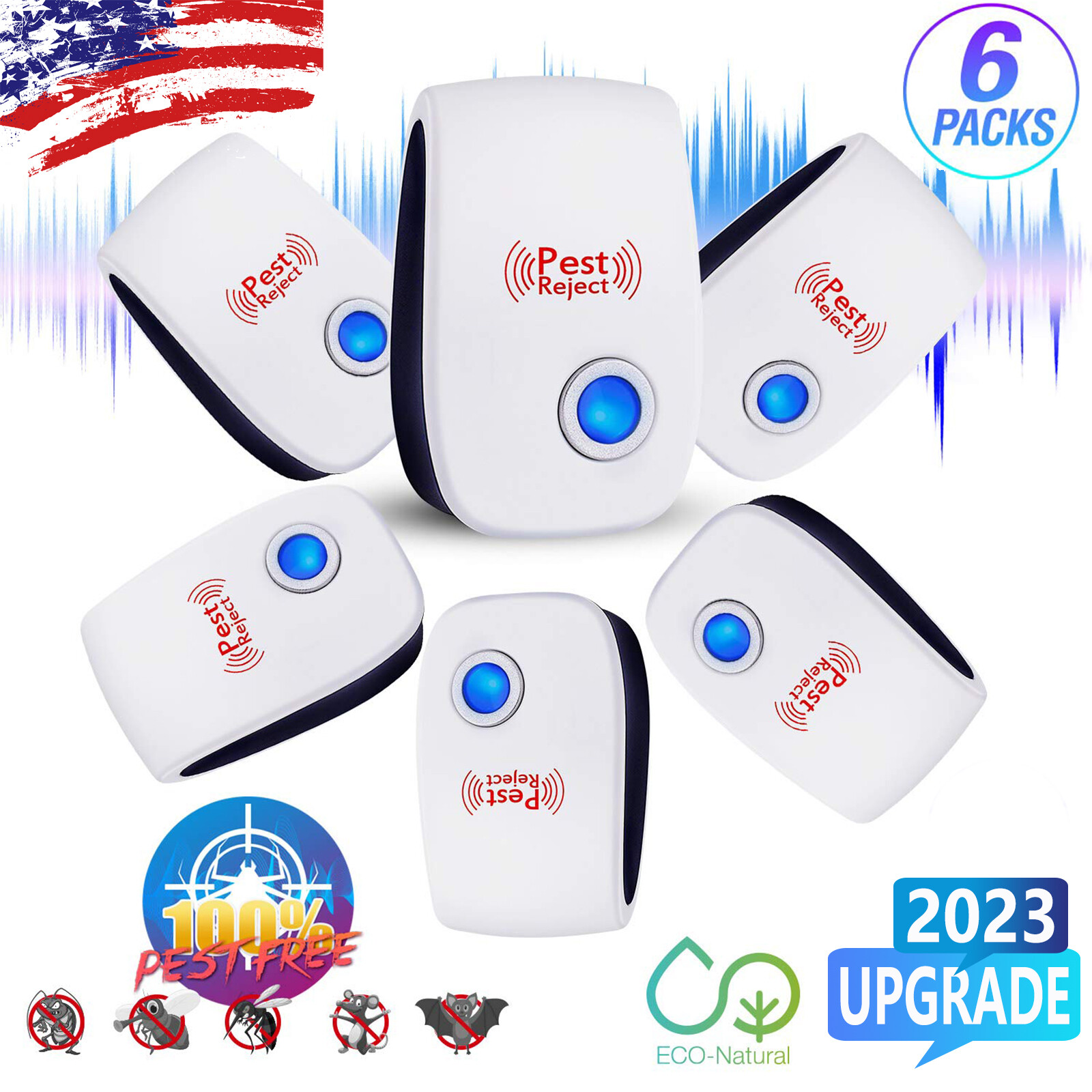 6X Ultrasonic Pest Repeller Electronic Control Repellent Bug Rat Mice Reject US