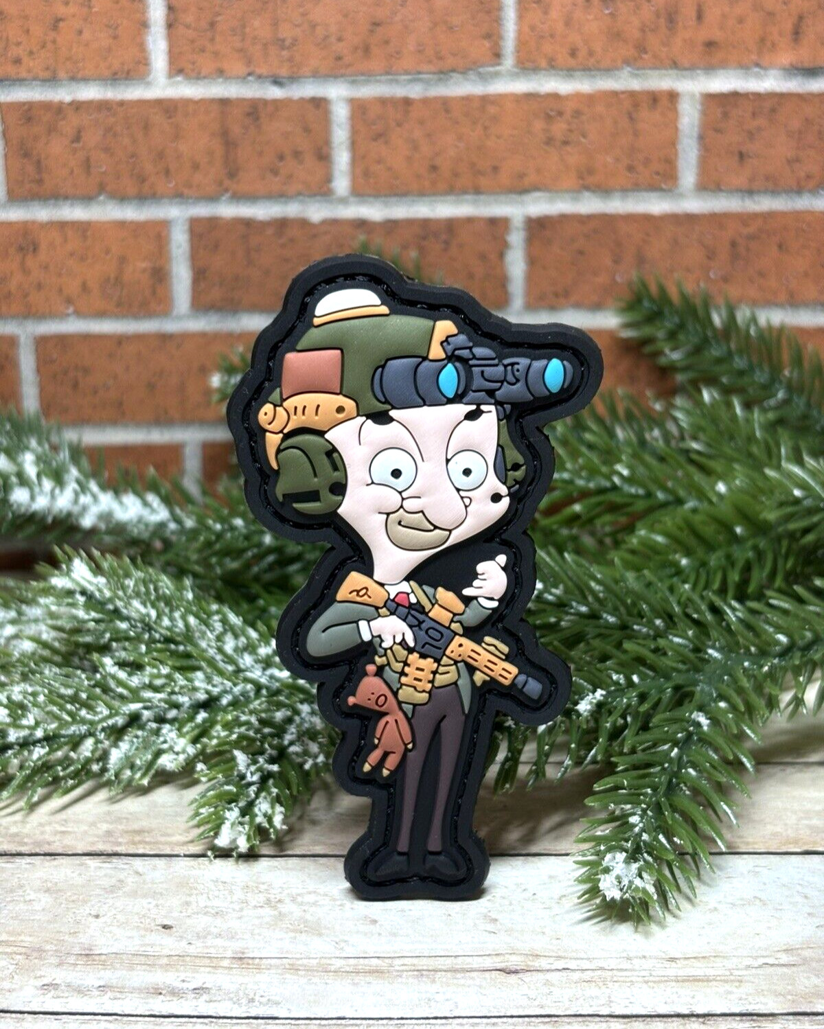 PVC Tactical Patch- Mr. Bean Patch - Hook Loop Morale Gun Soldier Bean Patch