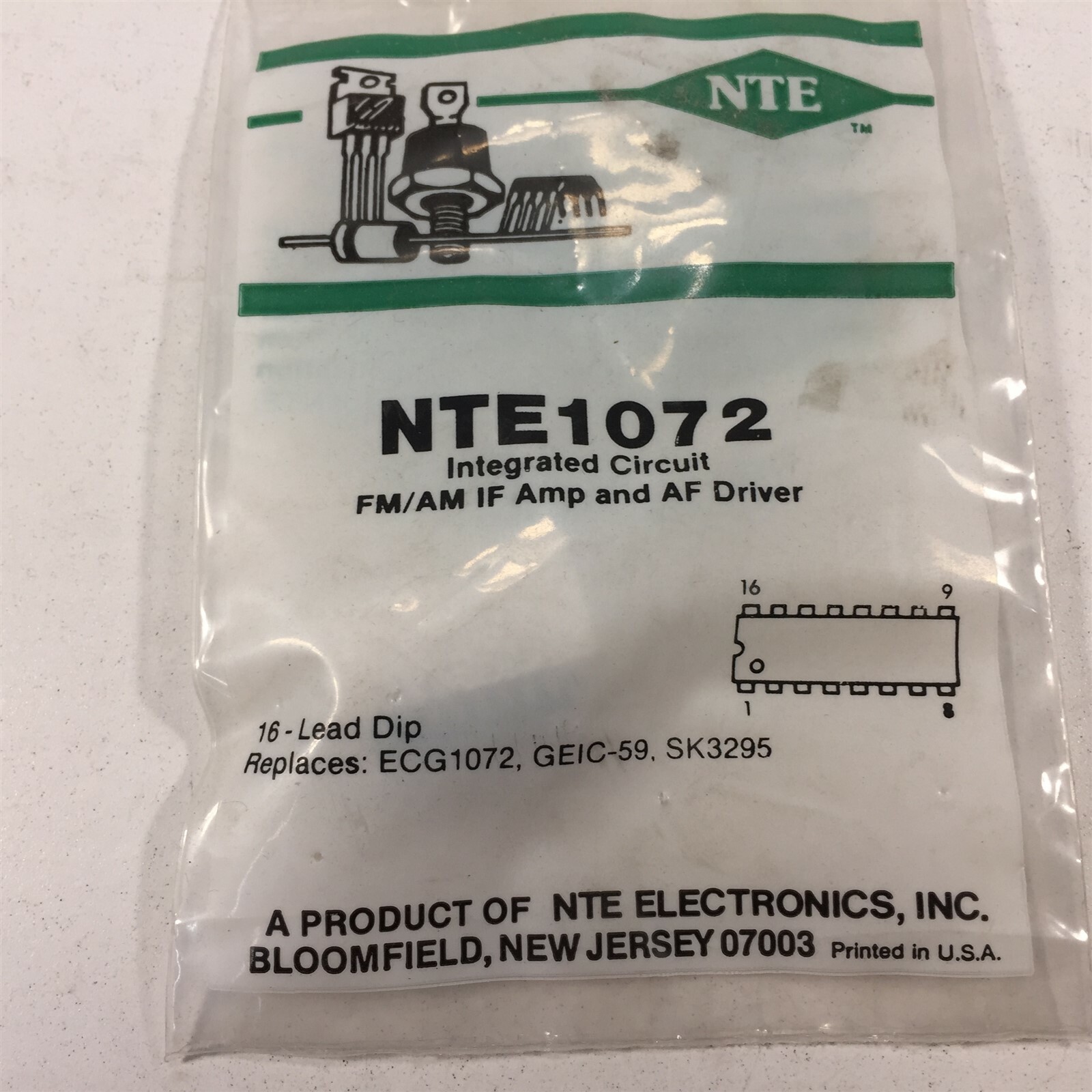 (2) NTE NTE1072 Integrated Circuit FM–AM IF Amp & AF Amp - Lot of 2