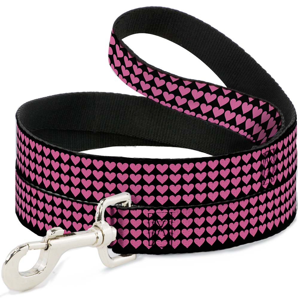 Dog Leash Mini Hearts Black/Pink NARROW 0.5"