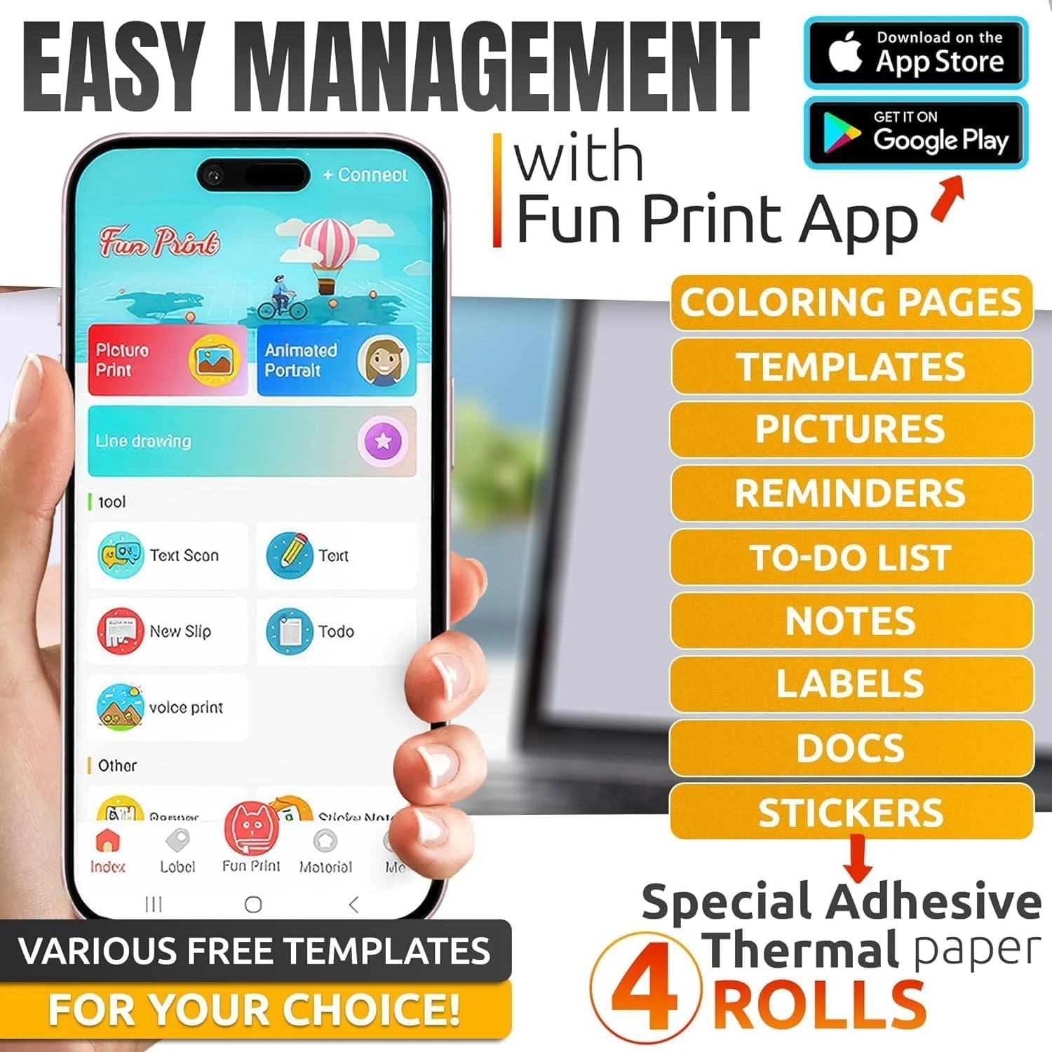 Mini Thermal Printer Compatible with iPhone & Android - Bluetooth Mini Printer S