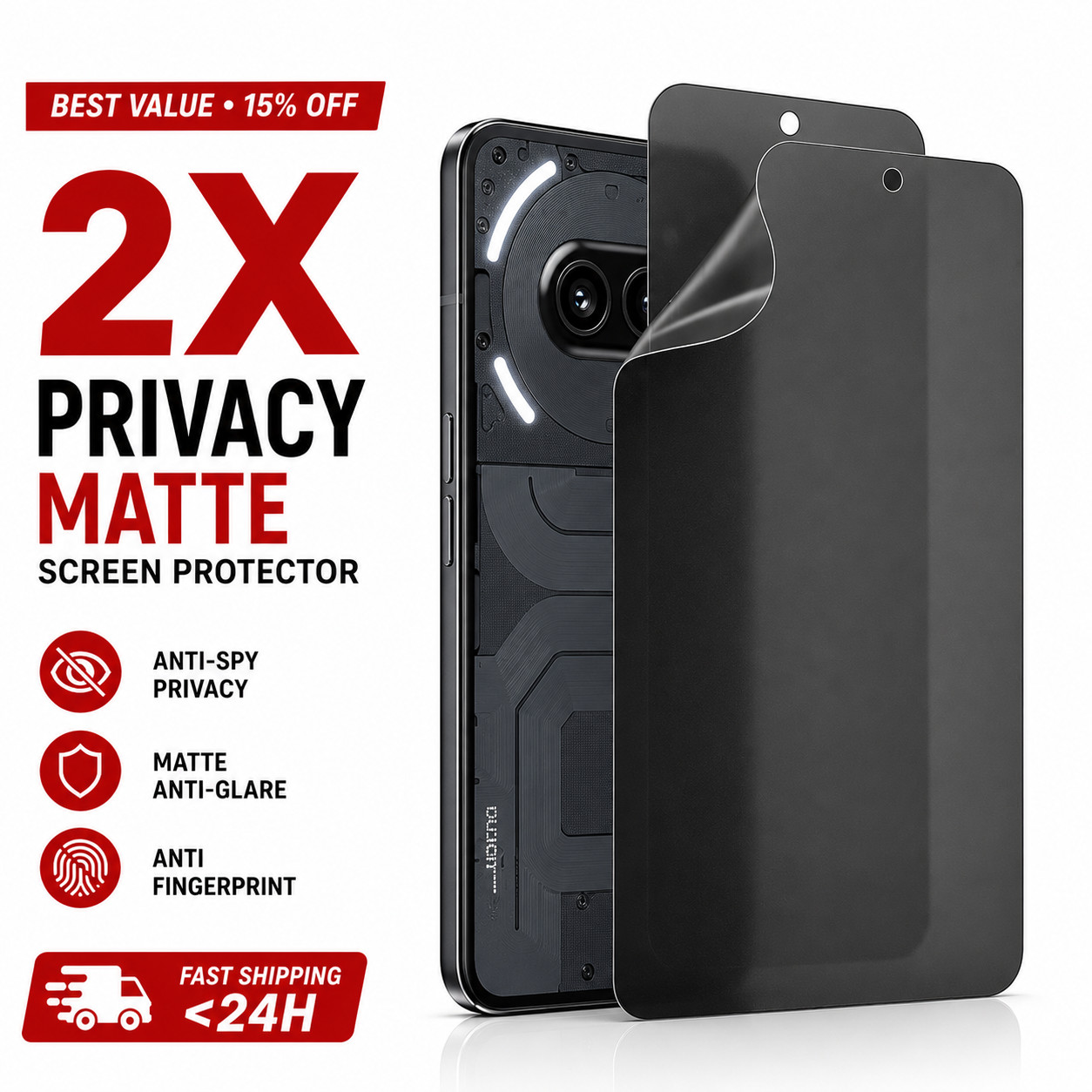 2X Privacy Matte Screen Protector Nothing Phone 1 2 2a 2a Plus 3