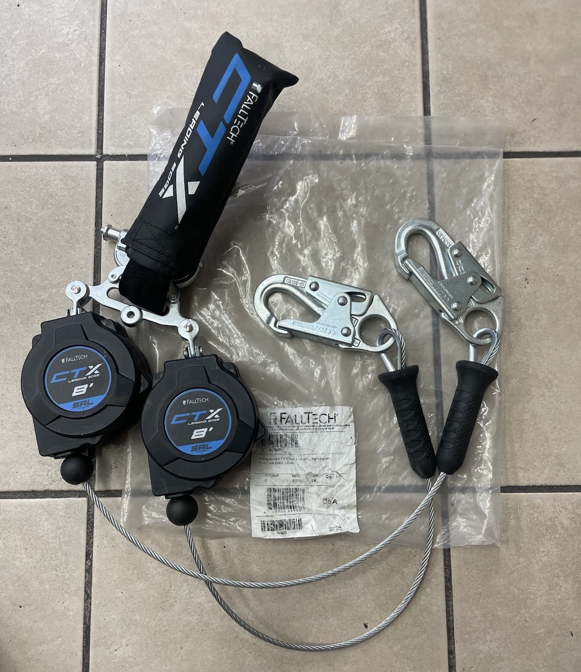 Falltech 83208TP1 CTX Cable Class 2 Leading Edge 8ft Twin Leg w/ Steel Snap Hook
