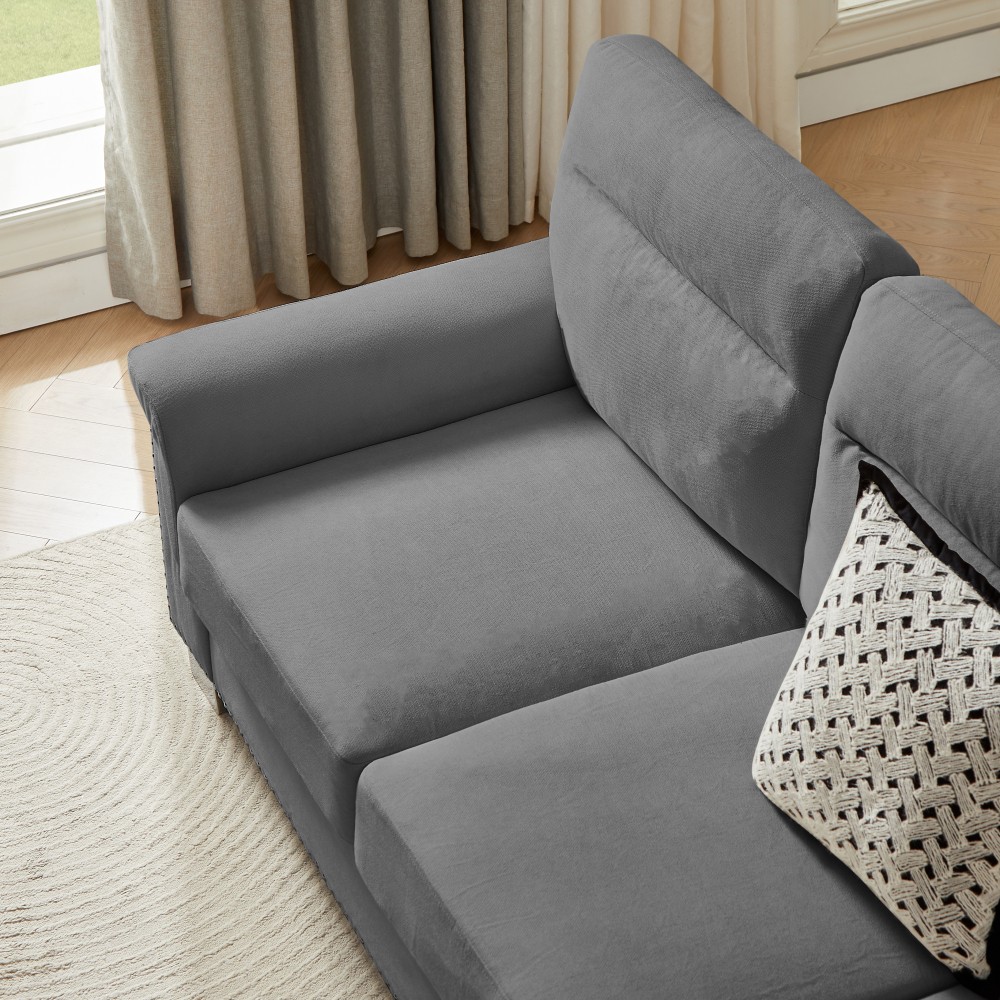 82" Modern Snowfleece Fabric 3-Seat Sofa w/ Rolled Arms for Living Room, Gray