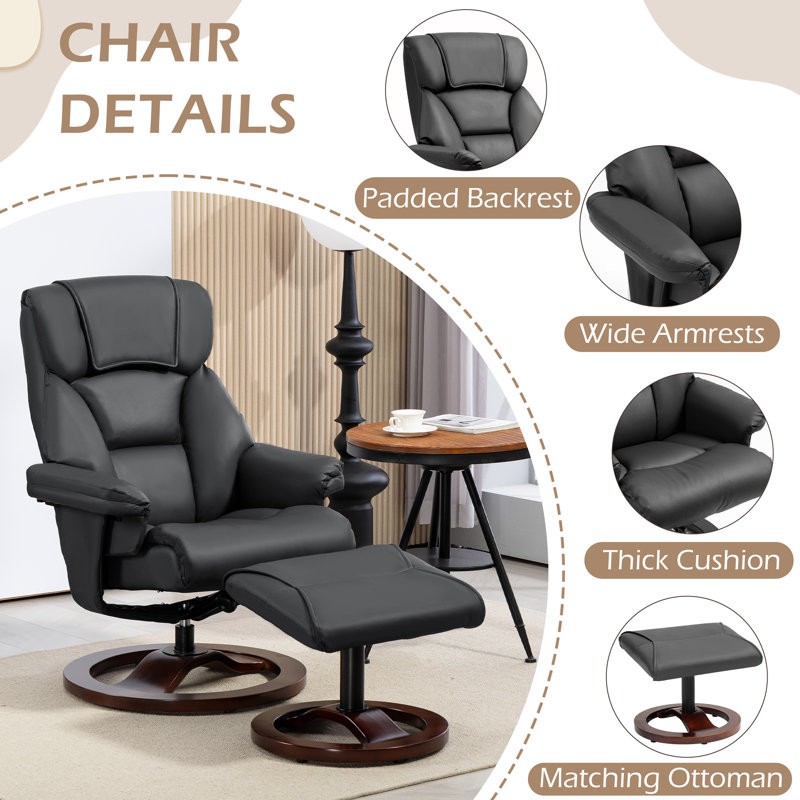 Trule Leather Swivel Recliner Chair With Ottoman Ergonomic for Living Room Home