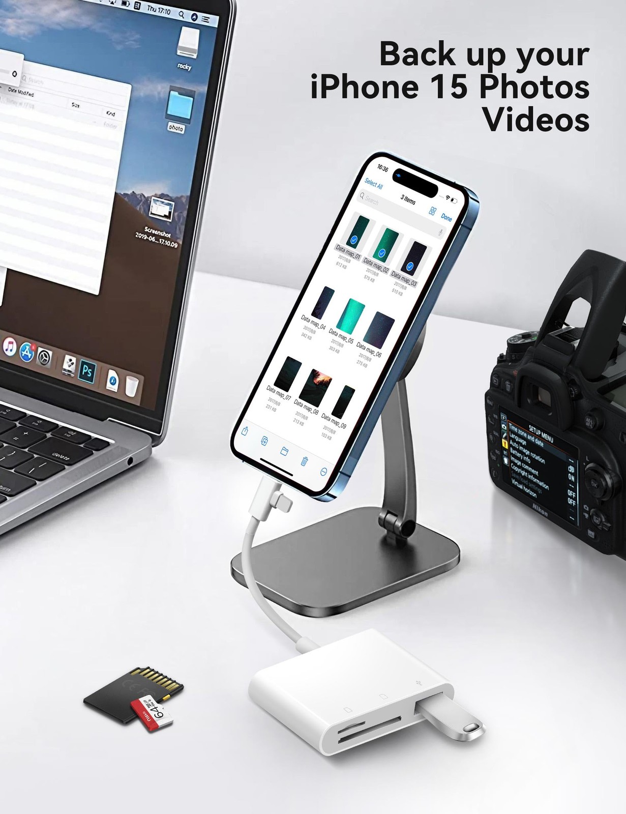 OPxjzws SD Card Reader for iPhone, Adapter with Lightening & USB C...
