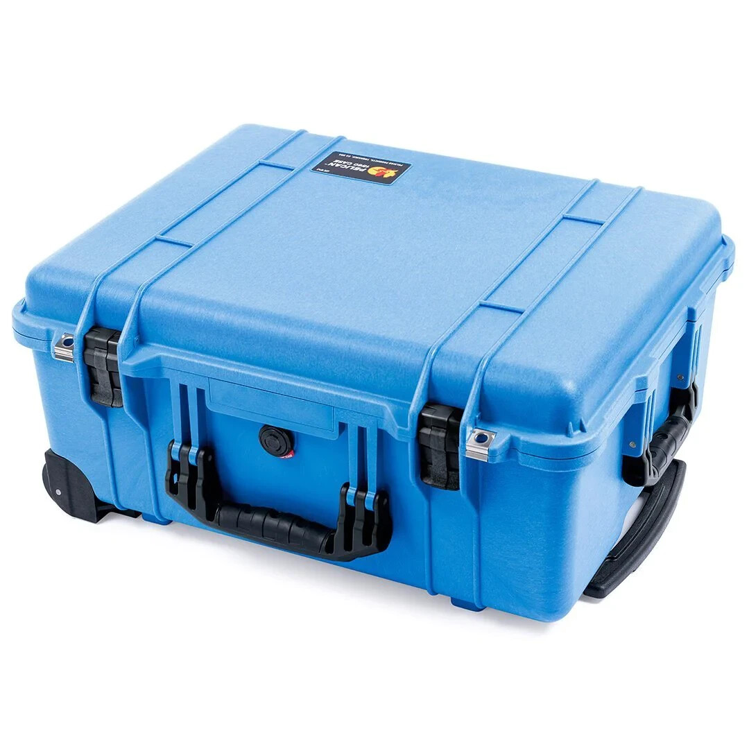 Blue & Black Pelican 1560 case. No Foam - empty. With wheels.