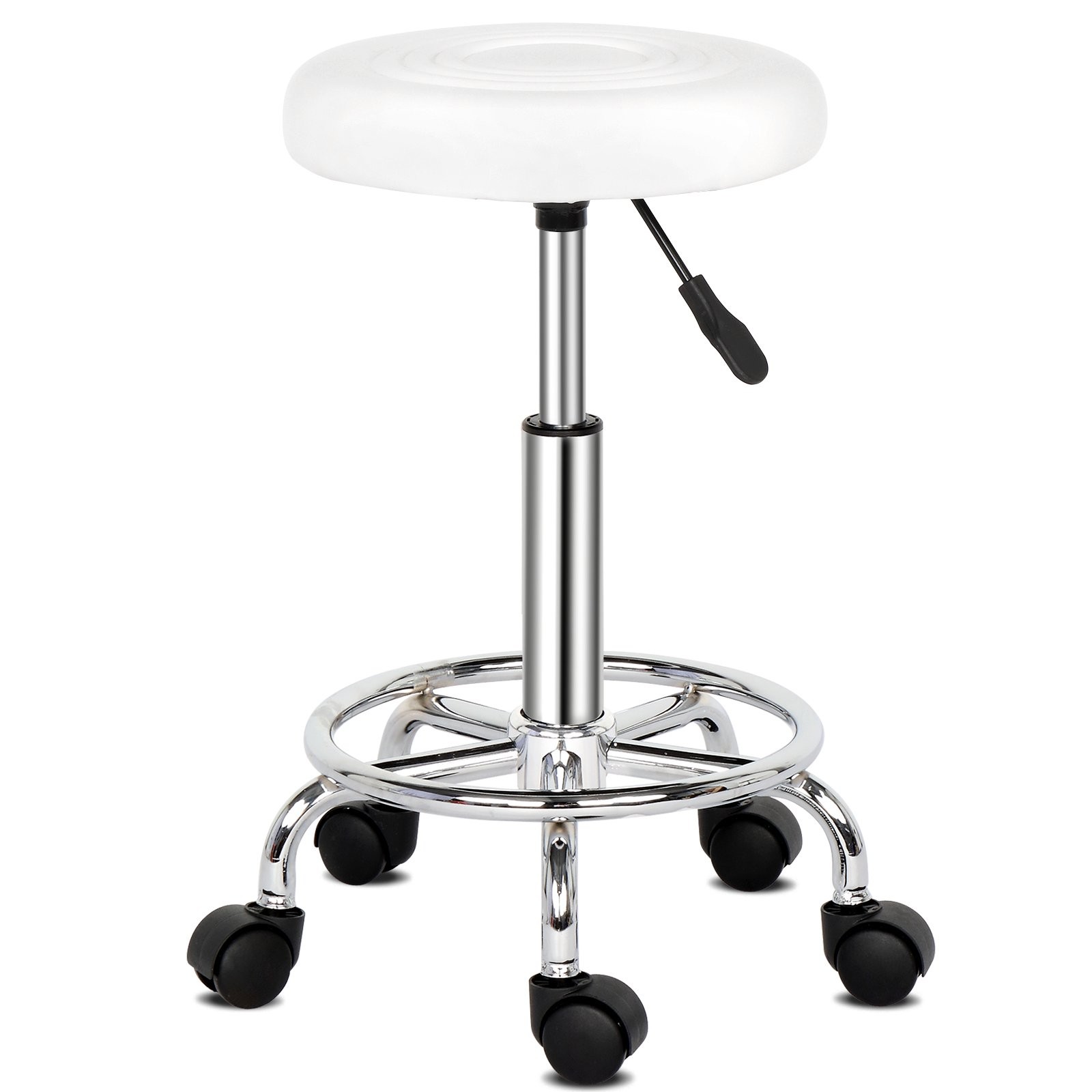 PU Leather Round Rolling Stool with Footrest Height Adjustable Spa Salon Chair