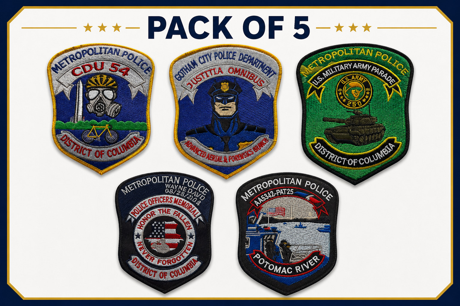 MPDC Patches Lot Set of 5 – Washington DC Metropolitan Police Patches Size 5"