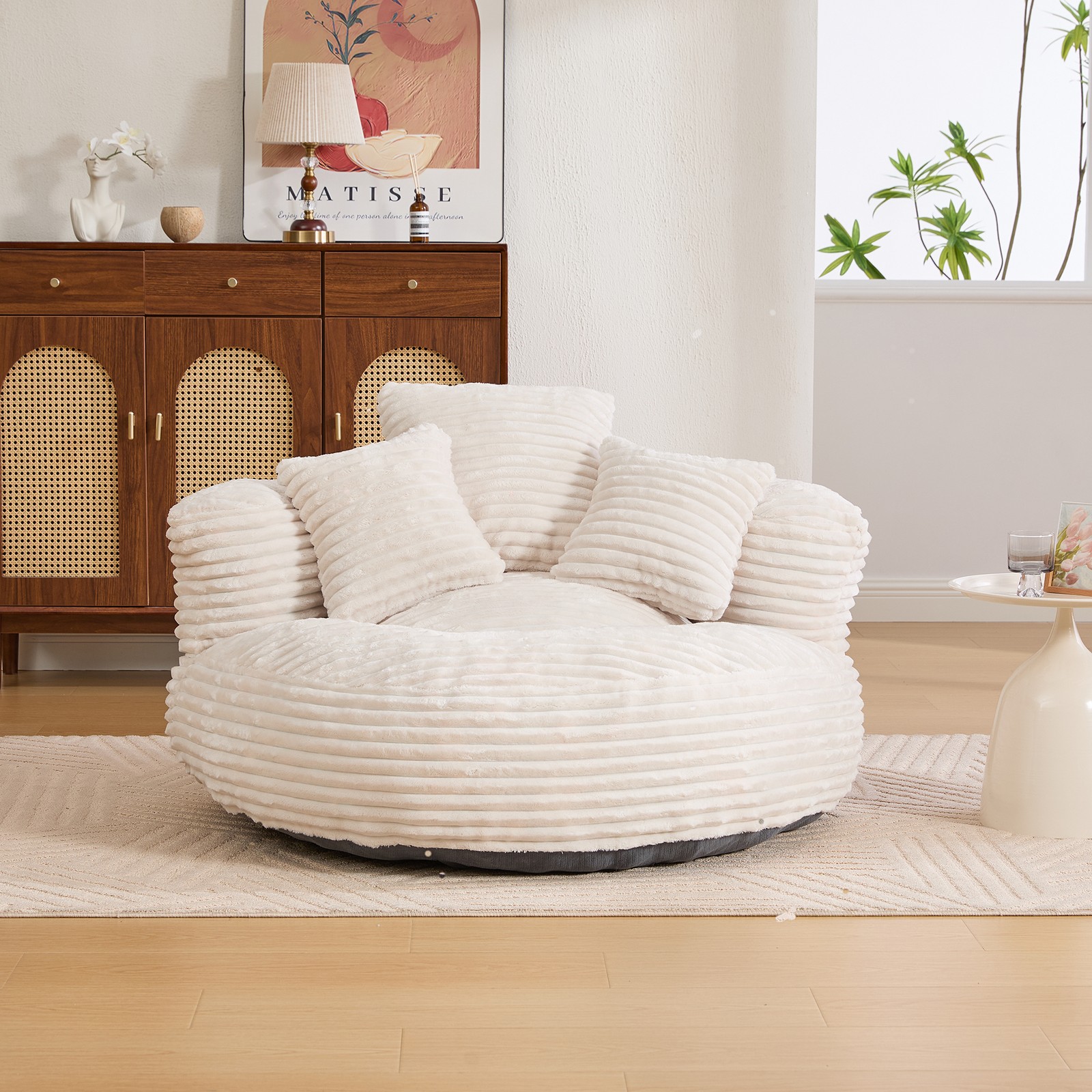 Oversized Corduroy Bean Bag Chair w/ Memory Foam Filled & Pillows for Apartment