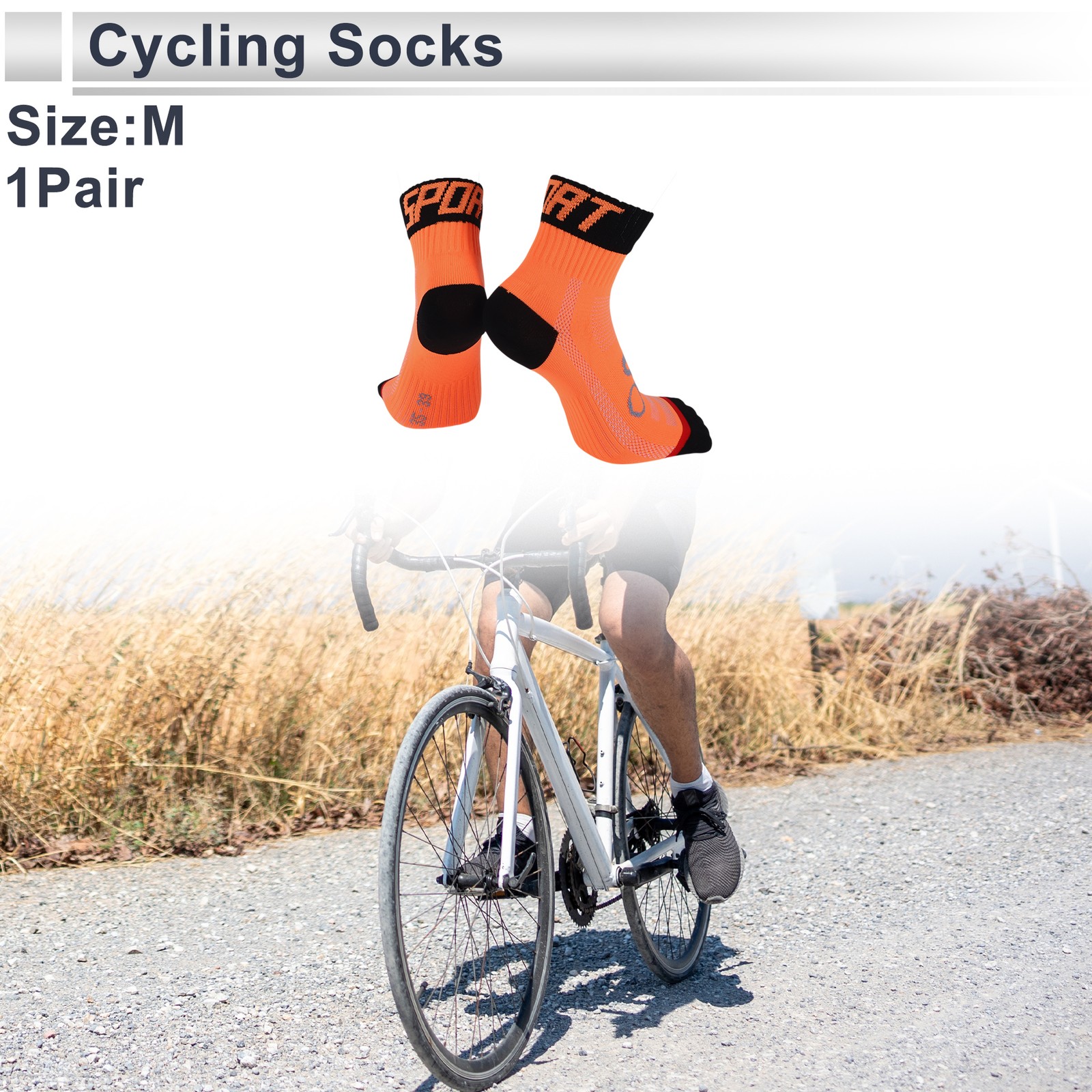 Cycling Socks Sweat-Absorbent,Anti-Friction M Letter,Colorblocked Medium Orange