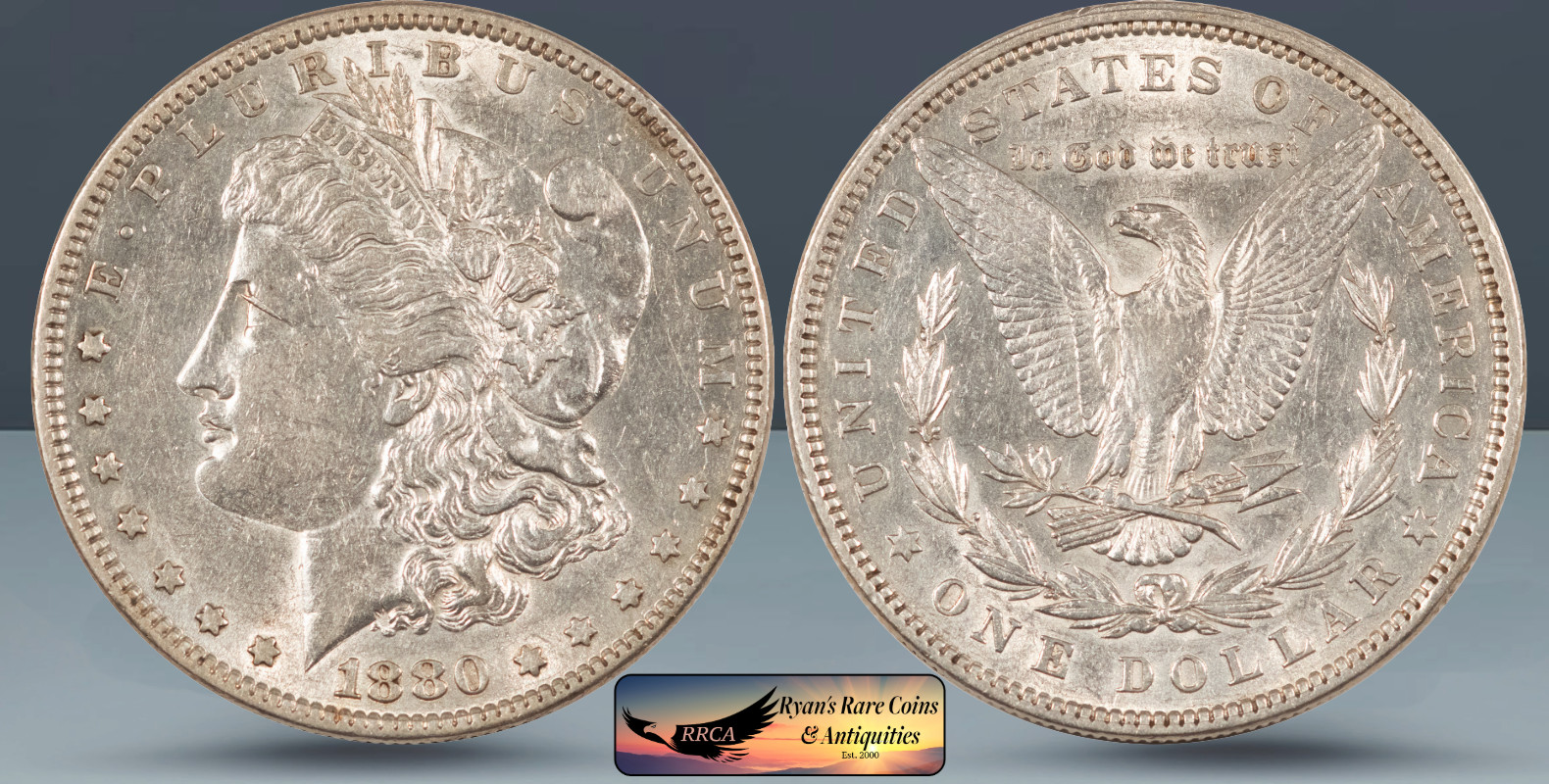 1880 Morgan Silver Dollar, Almost Uncirculated 55 Condition, Bright Luster C8497