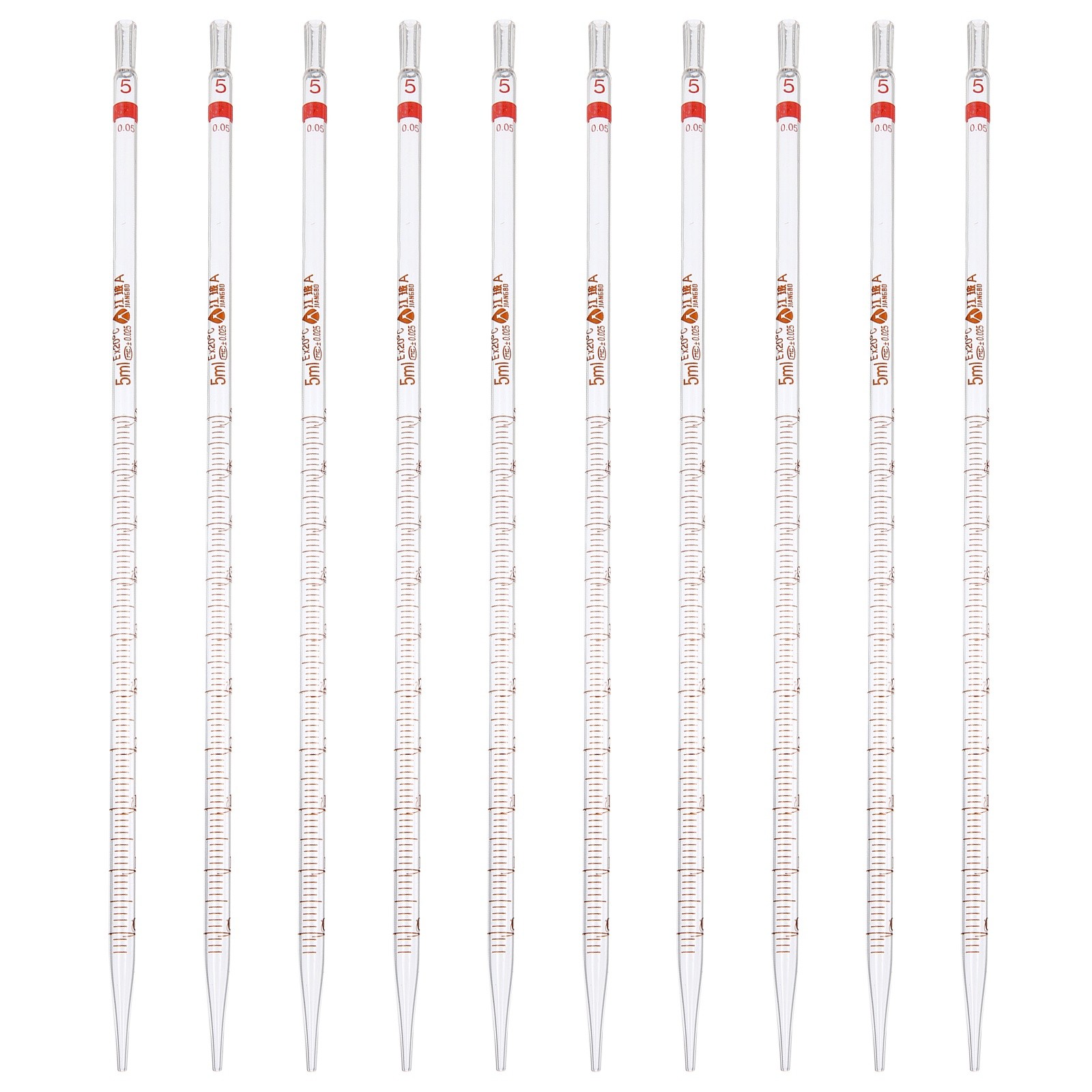 10Pcs 5ml Glass Graduated Pipettes +/- 0.025 Tolerance with Color-Coded, Clear