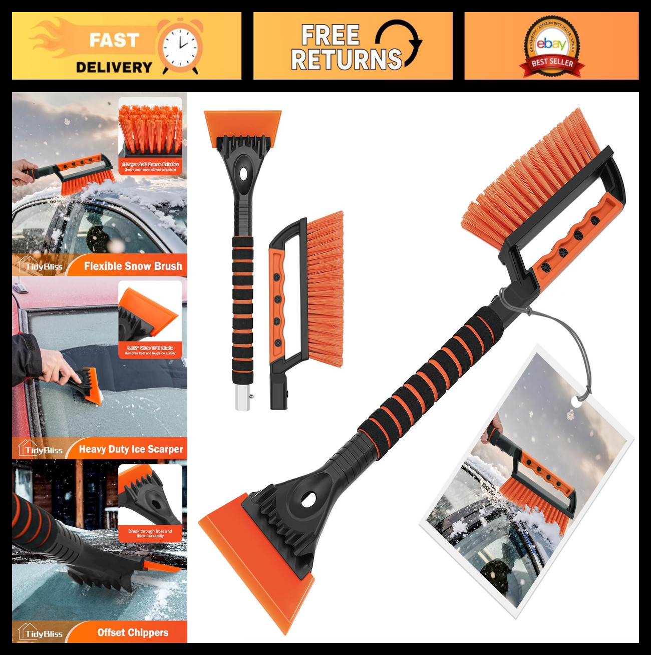 24.8" Ice Scraper & Snow Brush for Car Windshield - Ergonomic Foam Grip, Frost R
