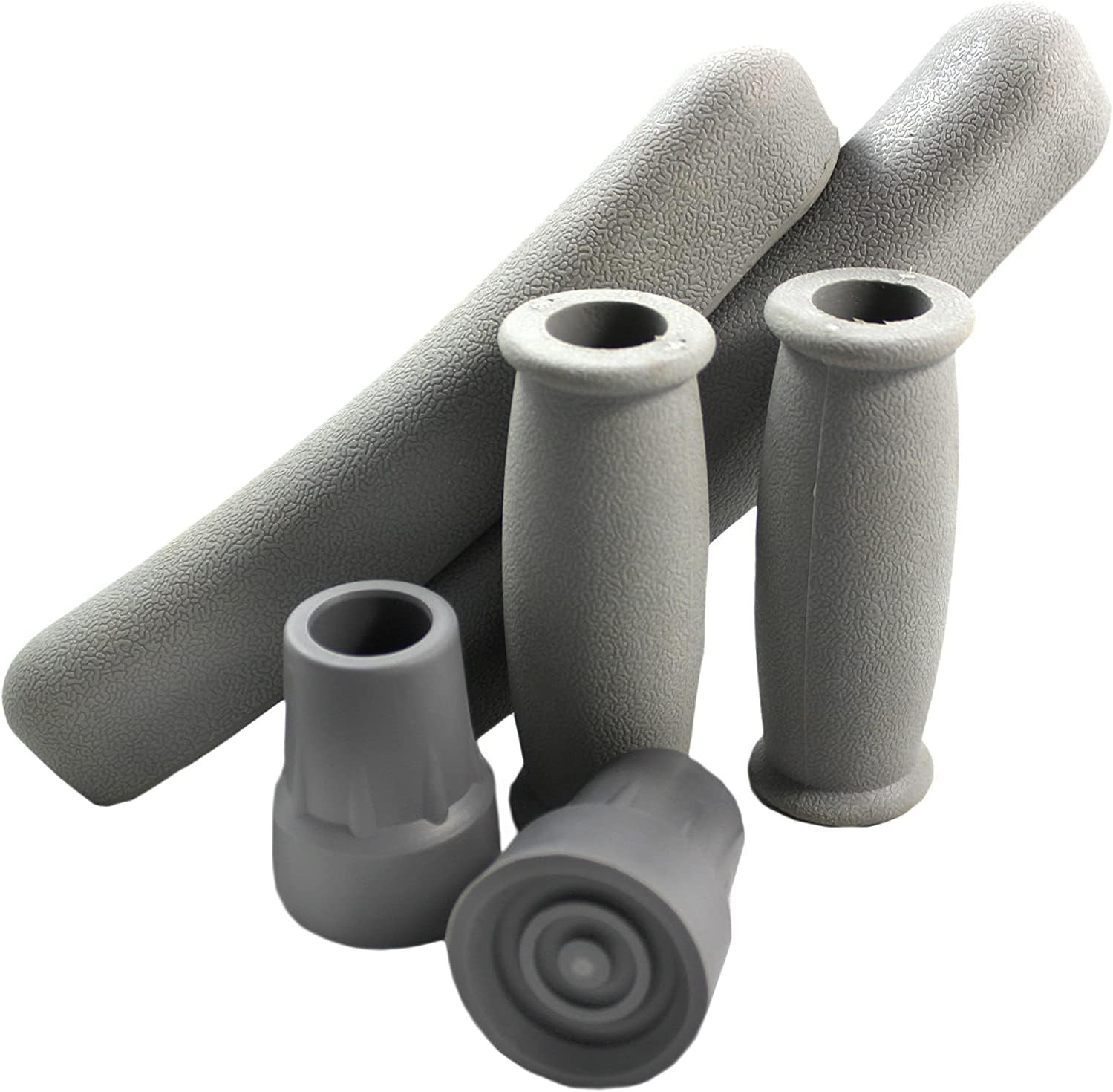 Crutch Parts Set, Gray Rubber Pads Underarm Cushions, Hand Grips & Feet Caps